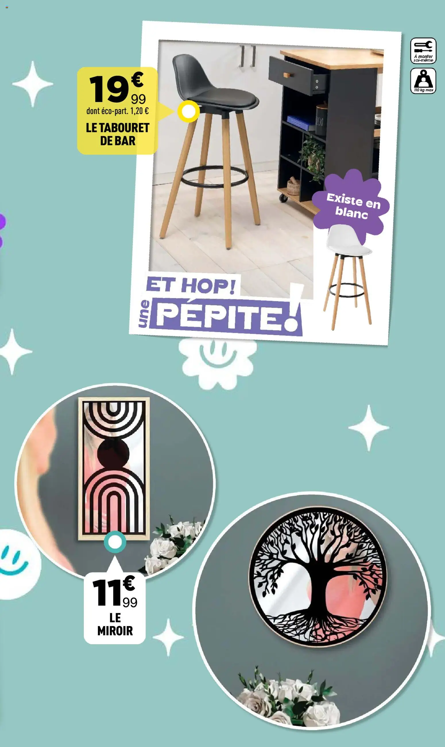 {H1} | Page: 18 | Produits: Le tabouret, Tabouret de bar, Miroir