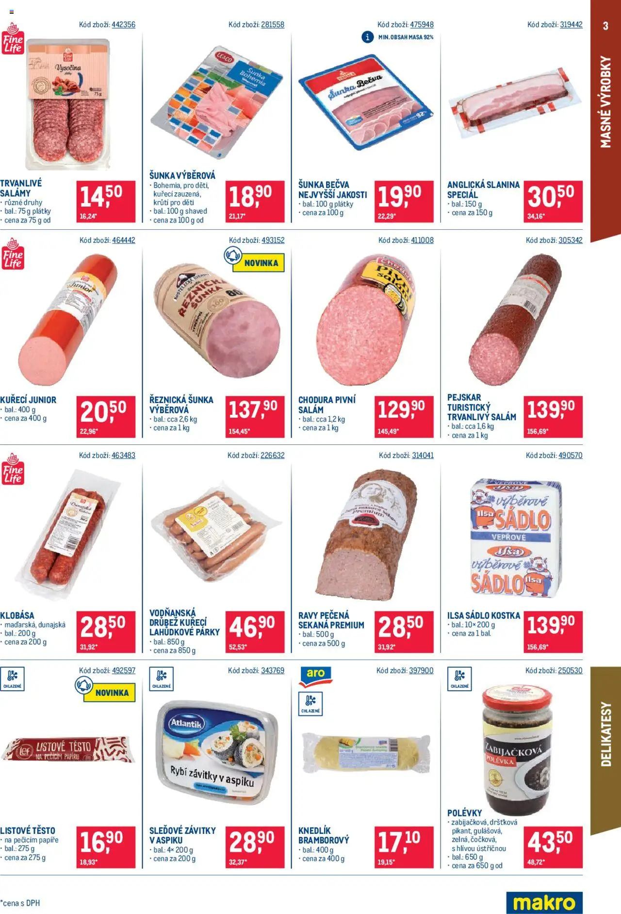 Makro leták - Maloobchod od 08.10.2025 | Strana: 3 | Produkty: Sádlo, Párky, Vysočina, Slanina