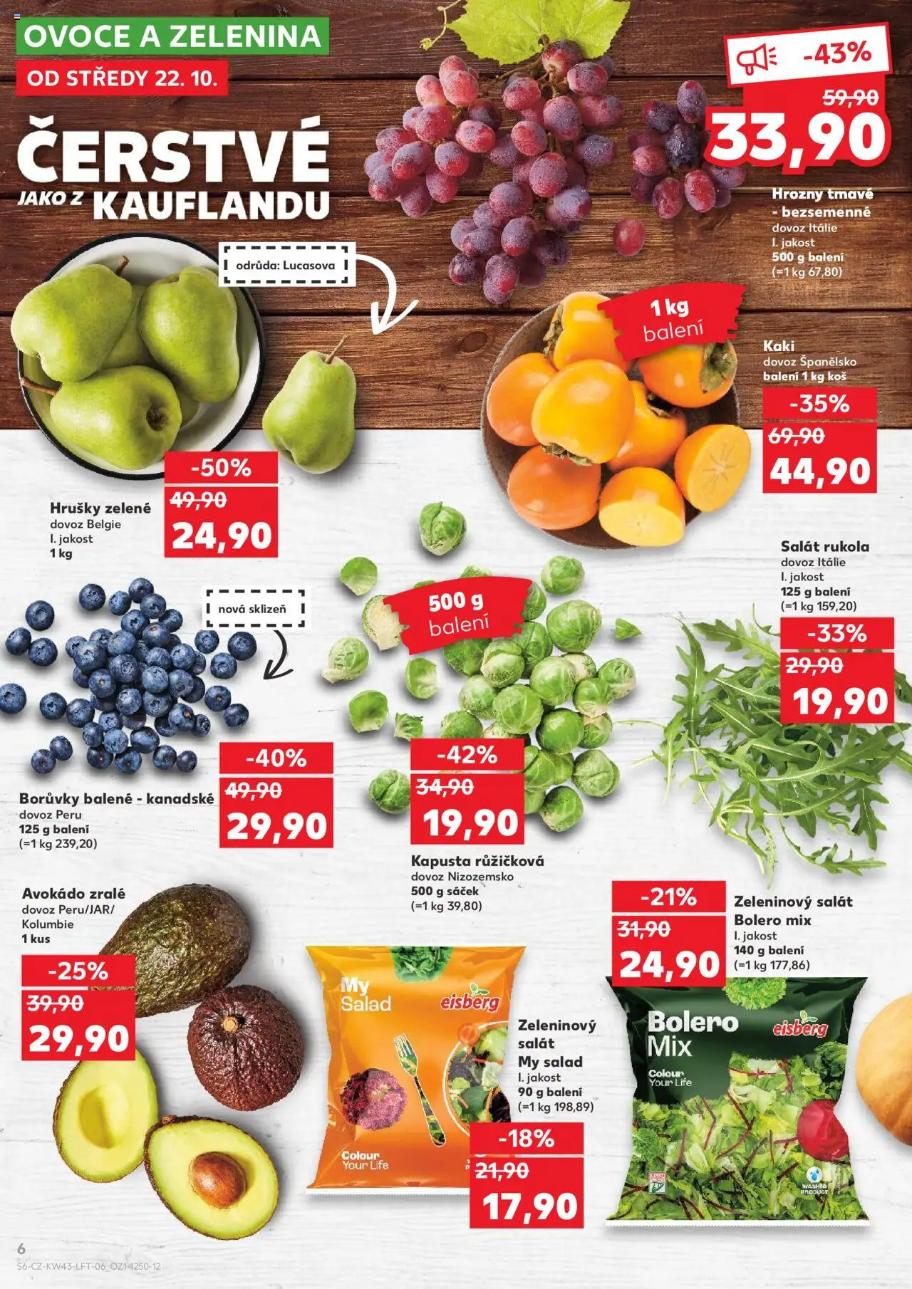 Kaufland leták - Chomutov od 22.10.2025 | Strana: 6 | Produkty: Salát, Kaki, Rukola, Koš