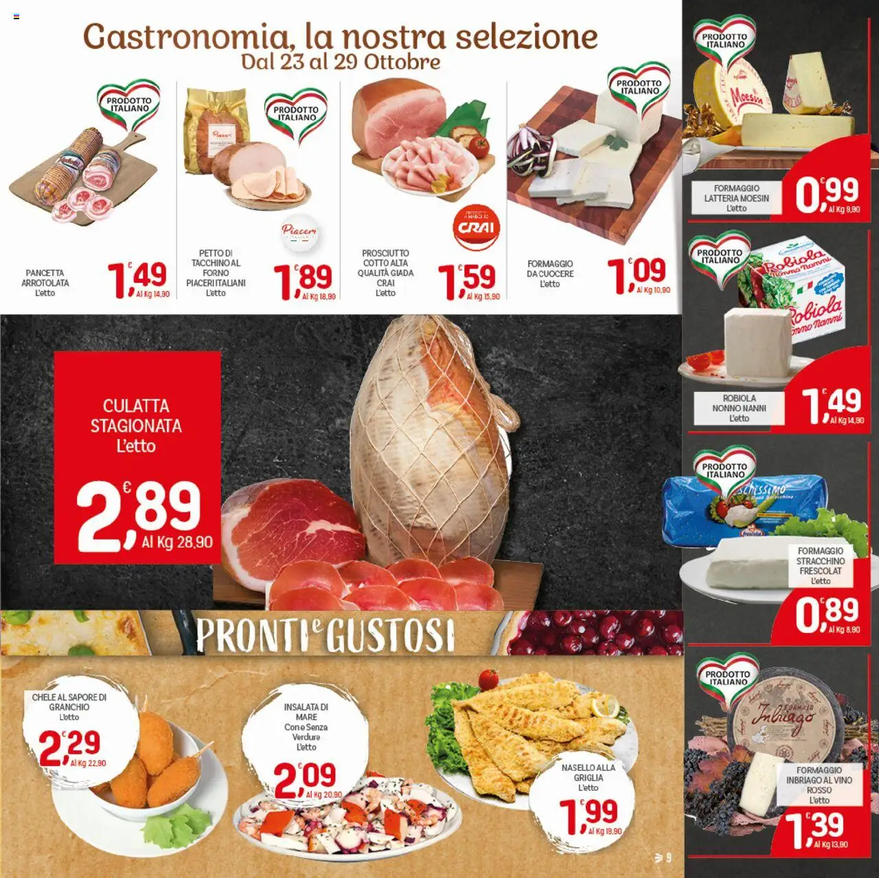 Volantino CRAI del 16.10.2025 | Pagina: 9 | Prodotti: Pancetta, Tacchino, Prosciutto, Nasello