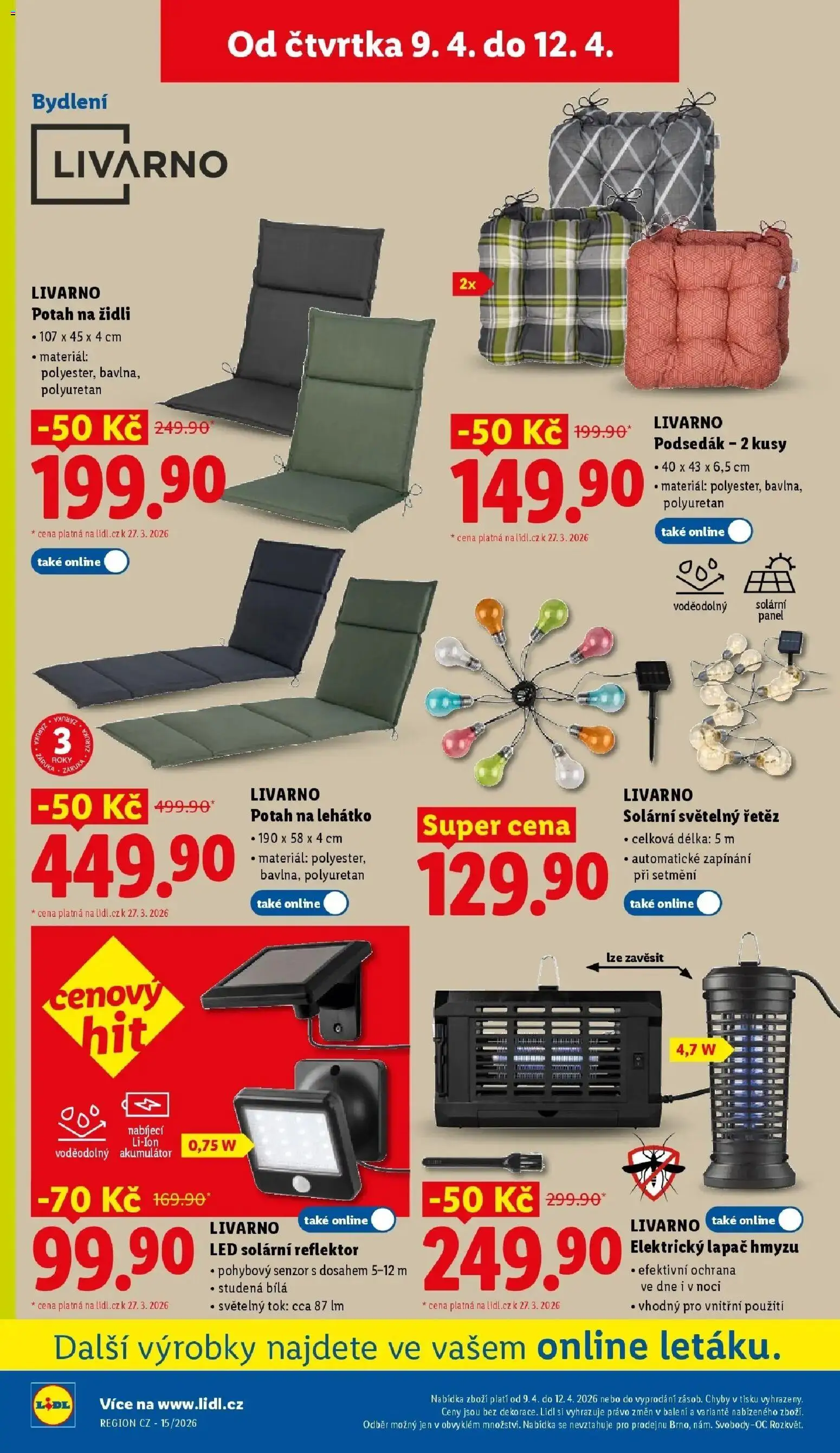 Lidl aktuální leták od 09.04.2026 | Strana: 30 | Produkty: LED solární reflektor, Lapač hmyzu, Podsedák, Reflektor