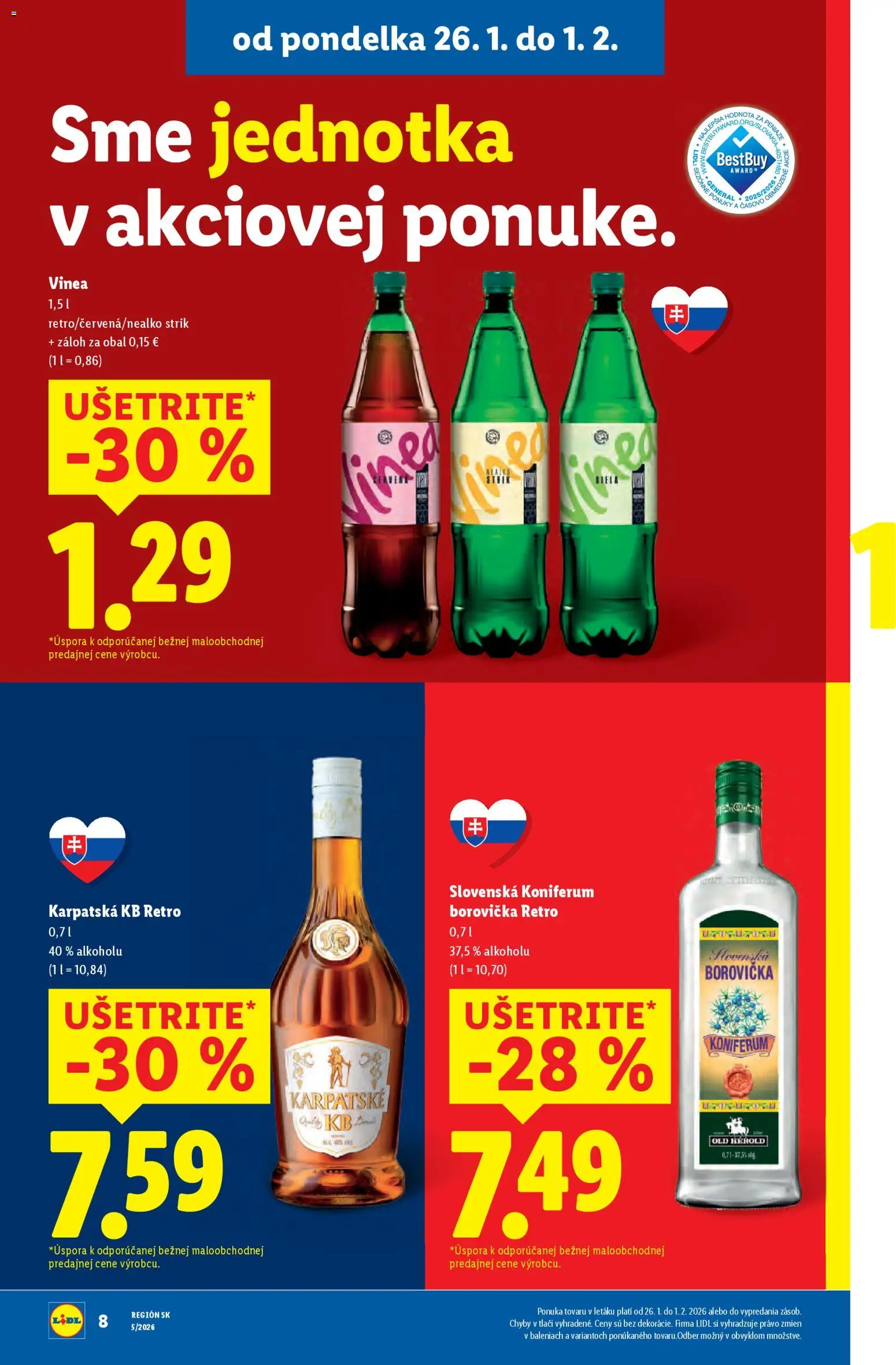 Nové Lidl akcie – leták je platný od 26.01.2026 | Strana: 8 | Produkty: Borovička, Koniferum, Vinea