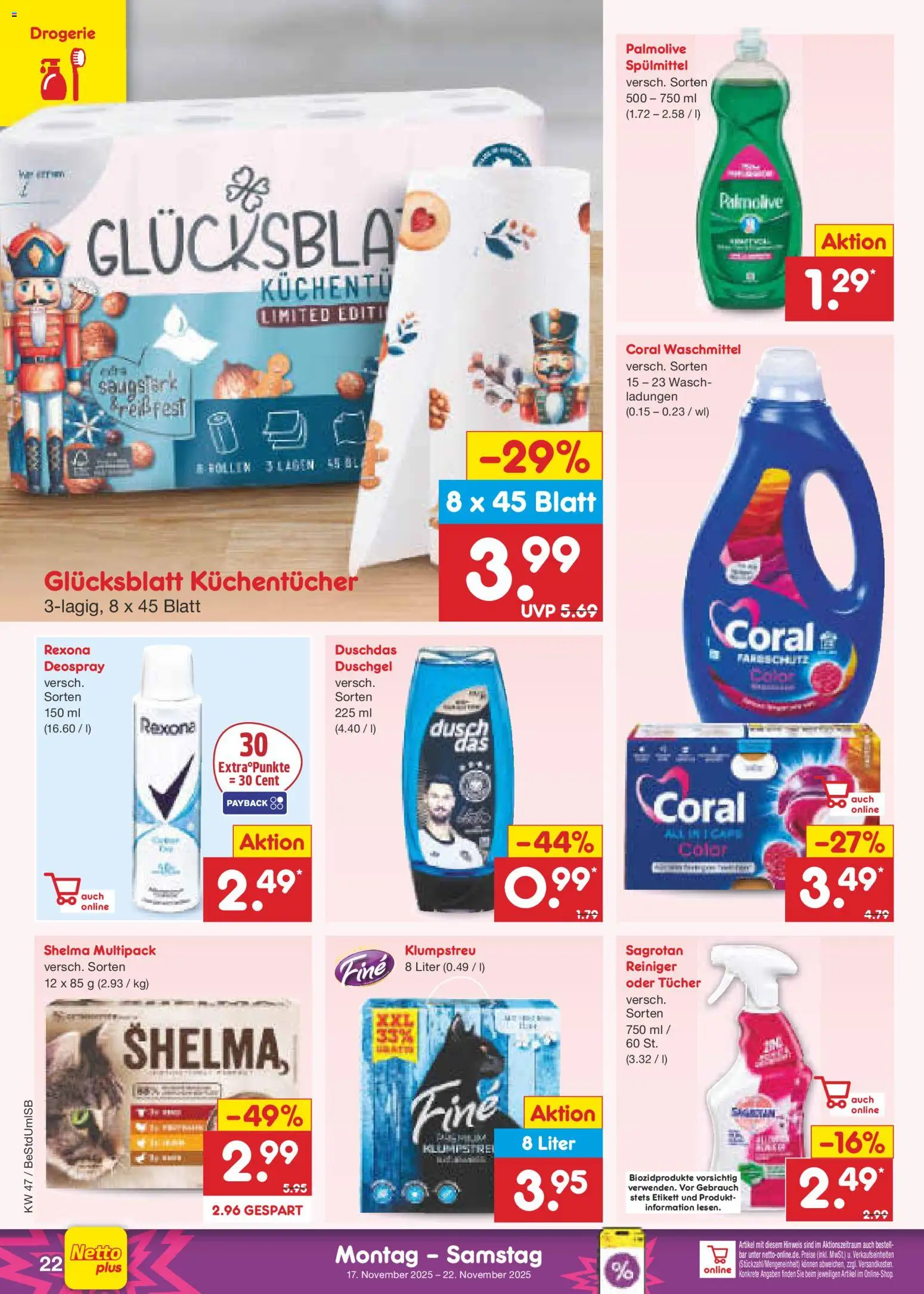 Netto Marken-Discount - Black Friday – gültig ab 17.11.2025 | Seite: 28 | Produkte: Coral waschmittel, Duschgel, Waschmittel, Deospray