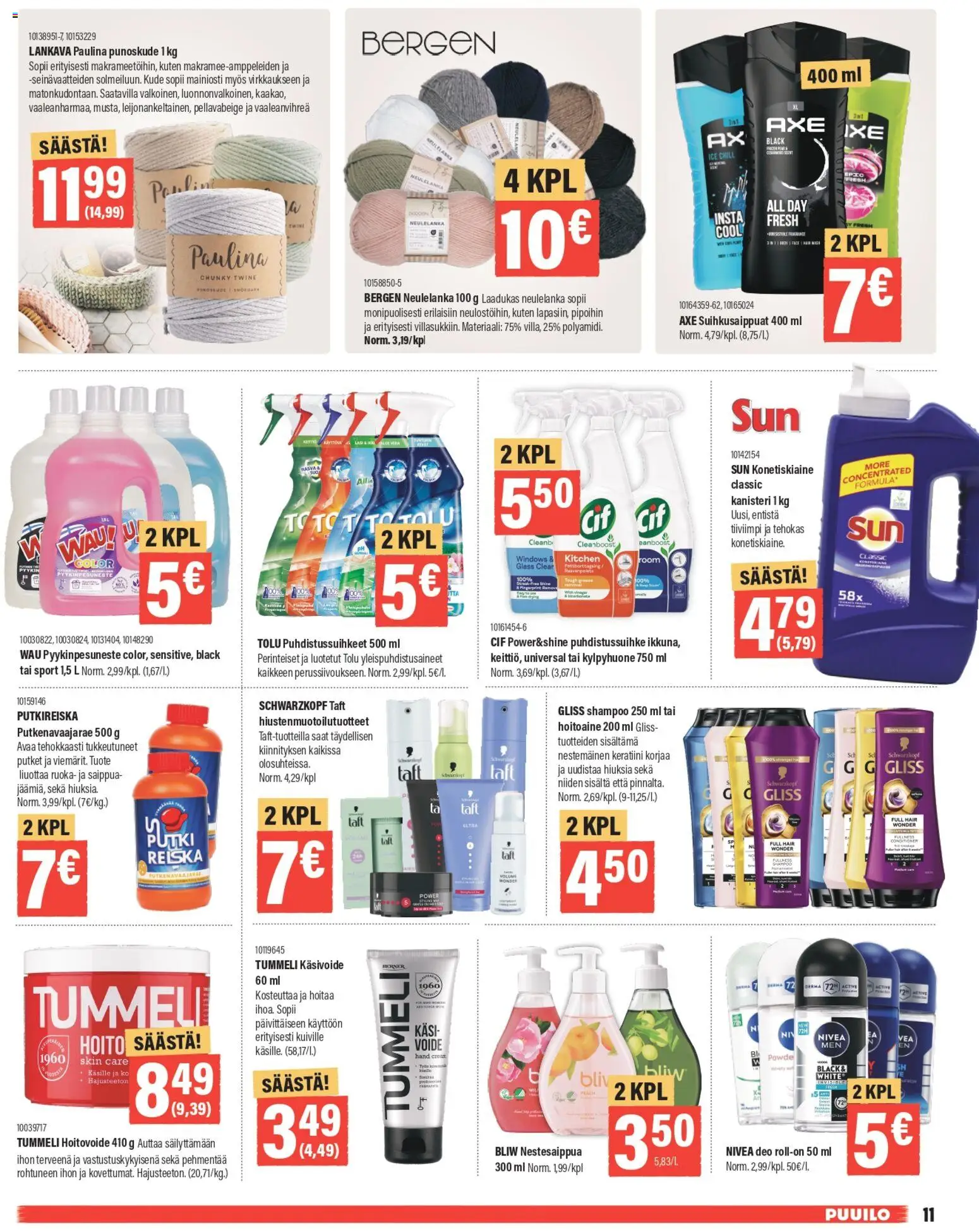 Puuilo tarjoukset – voimassa 16.02.2026 alkaen | Sivu: 11 | Tuotteet: Shampoo, Hoitoaine, Käsivoide, Puhdistussuihke