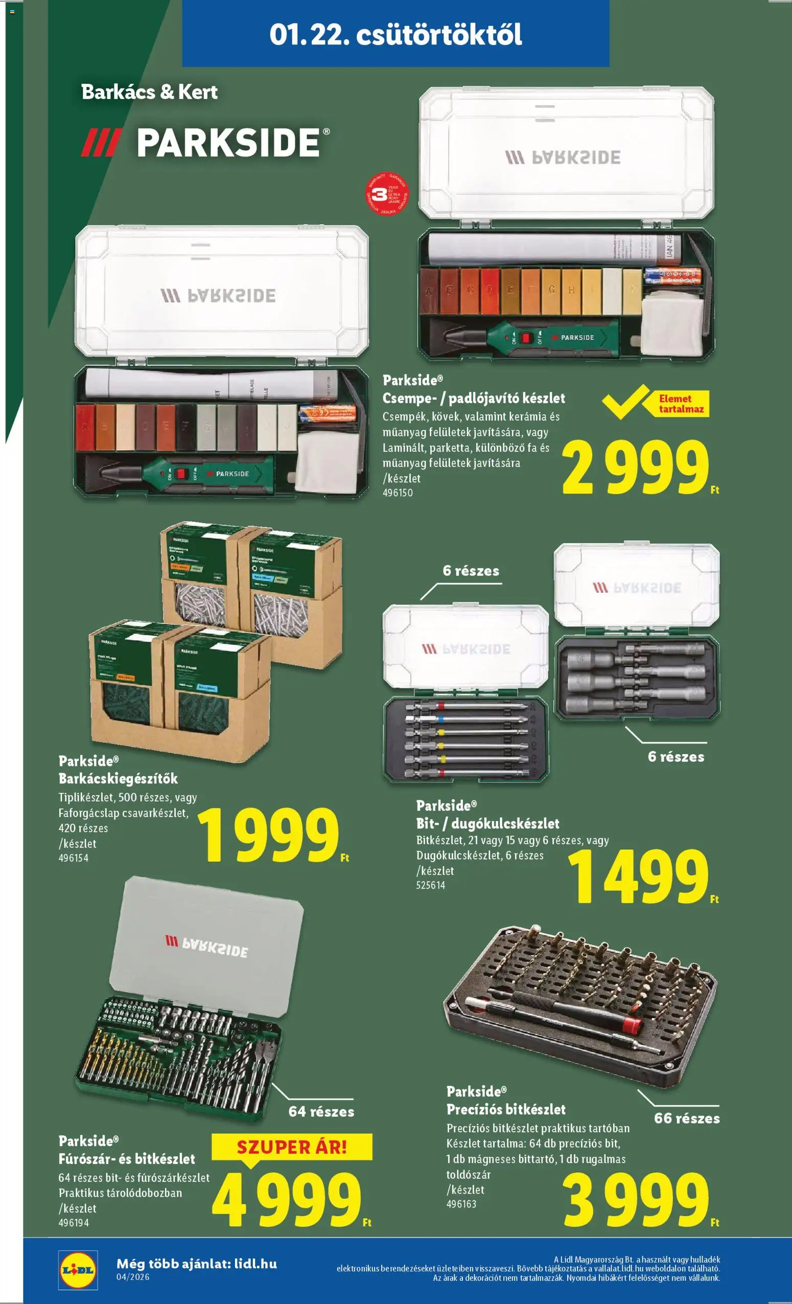 Lidl akciós ujság - amely érvényes a következő dátumtól: 22.01.2026 | Oldal: 6 | Termékek: Parkside, Csempe