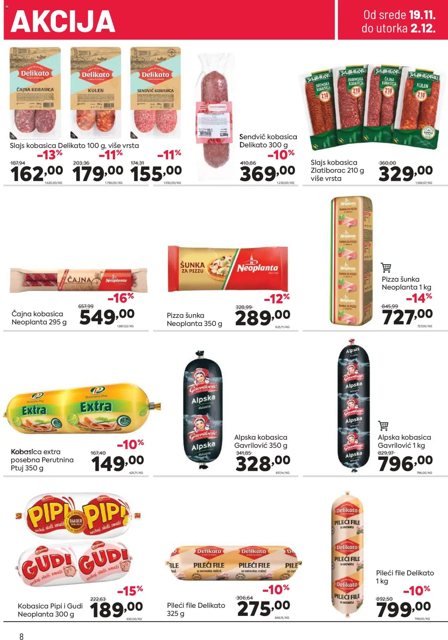 PerSu katalog - važi od 19.11.2025 | Strana: 8 | Proizvode: Pileći file, Kulen, Šunka, Kobasica