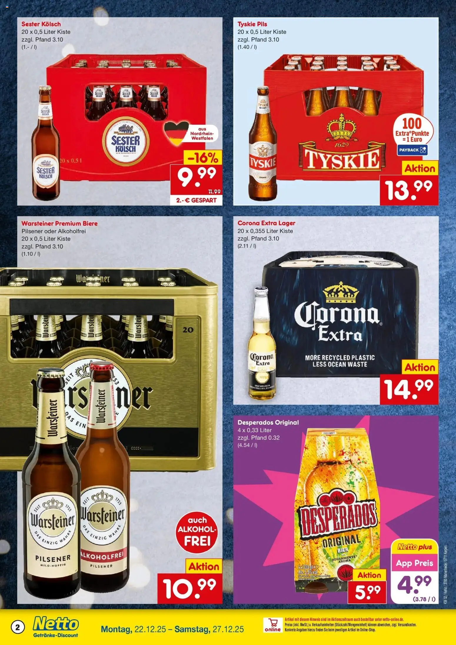 Netto Marken-Discount prospekt Marienheide	 – gültig ab 22.12.2025 | Seite: 2 | Produkte: Tyskie, Bier, Warsteiner, Desperados