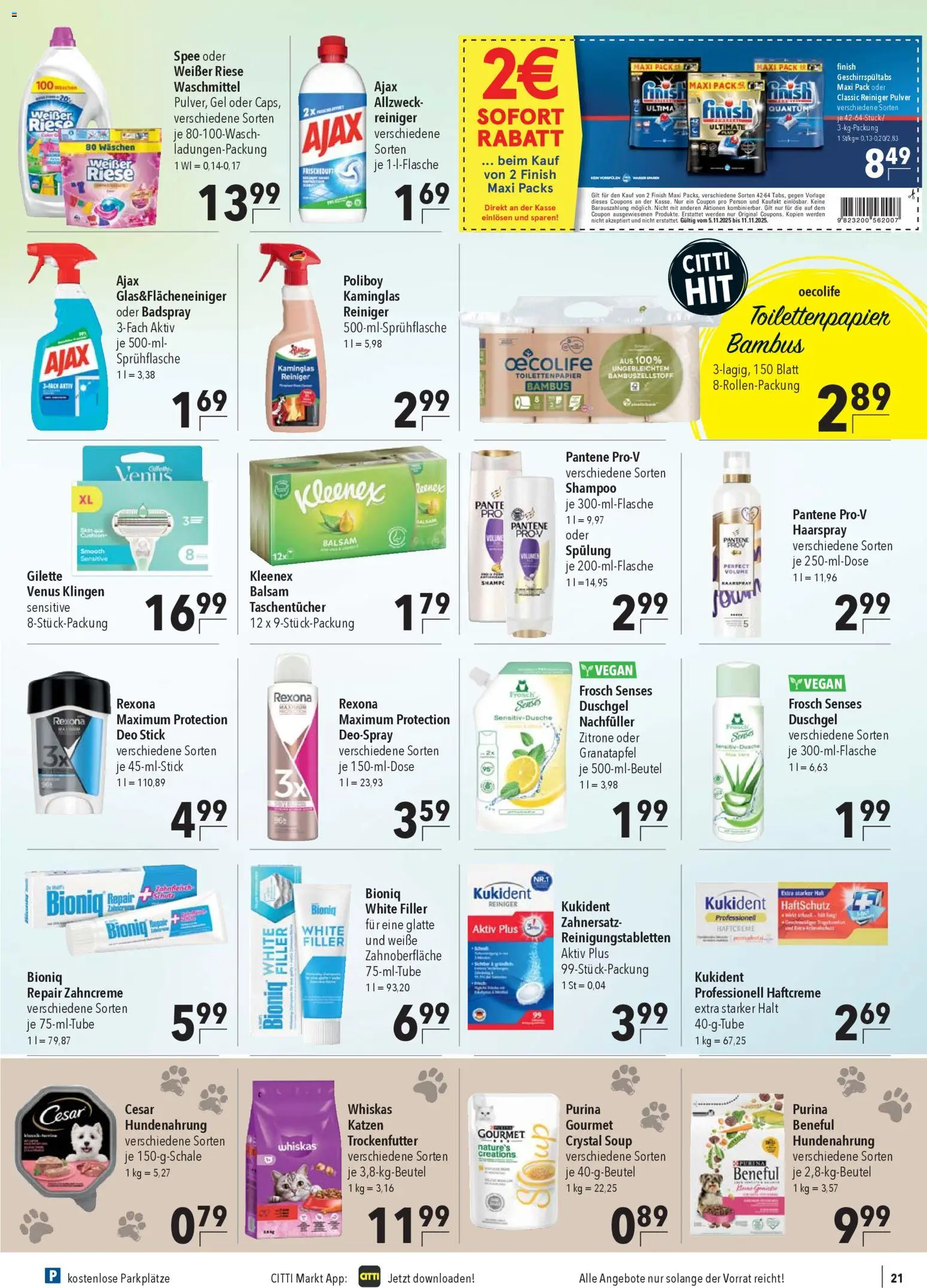 CITTI Markt Prospekt 	 – gültig ab 05.11.2025 | Seite: 21 | Produkte: Spülung, Spee, Wasser, Zitrone