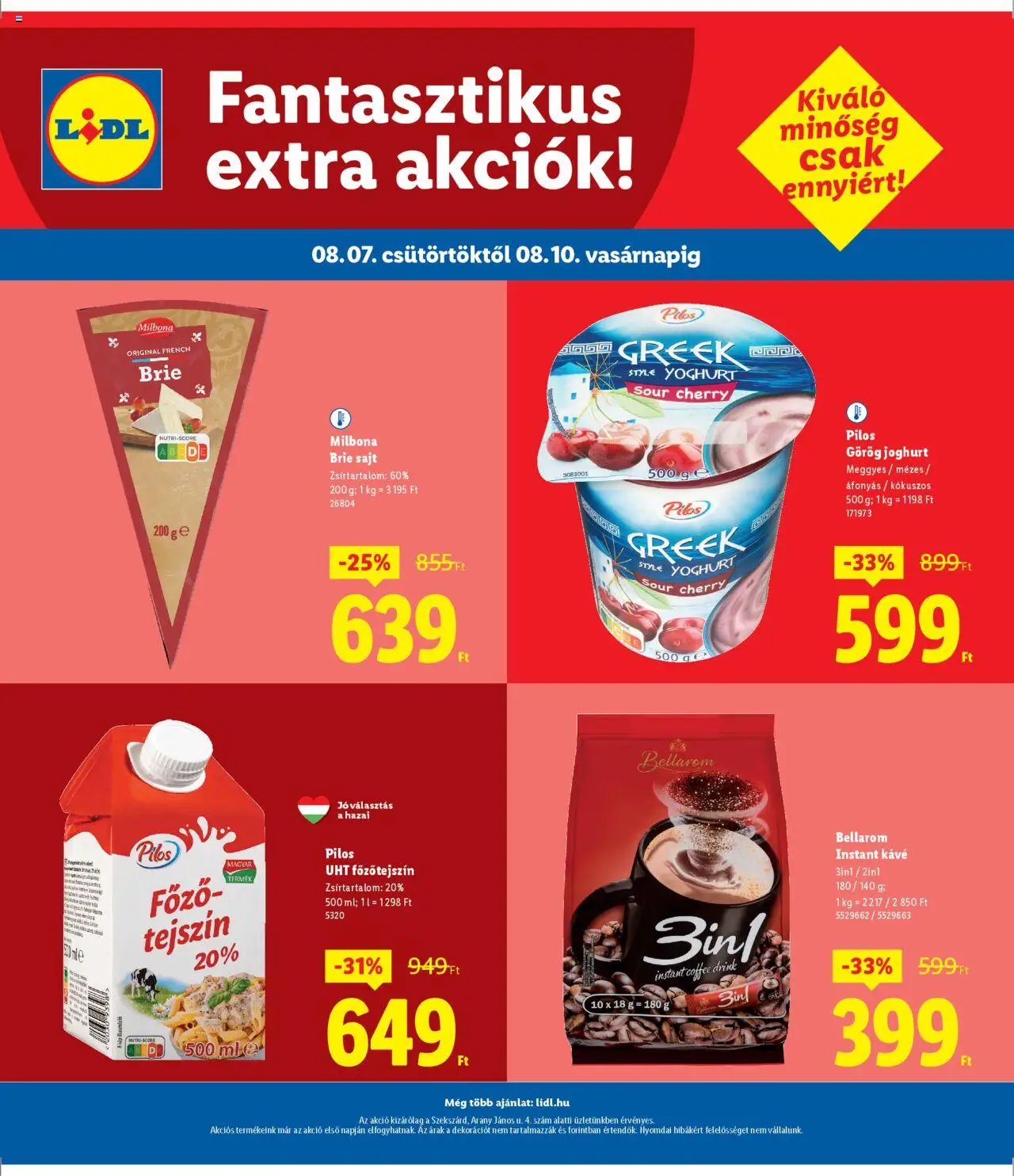 Lidl akciós ujság - amely érvényes a következő dátumtól: 07.08.2025 | Oldal: 4 | Termékek: Görög joghurt, Sajt, Kávé, Instant kávé