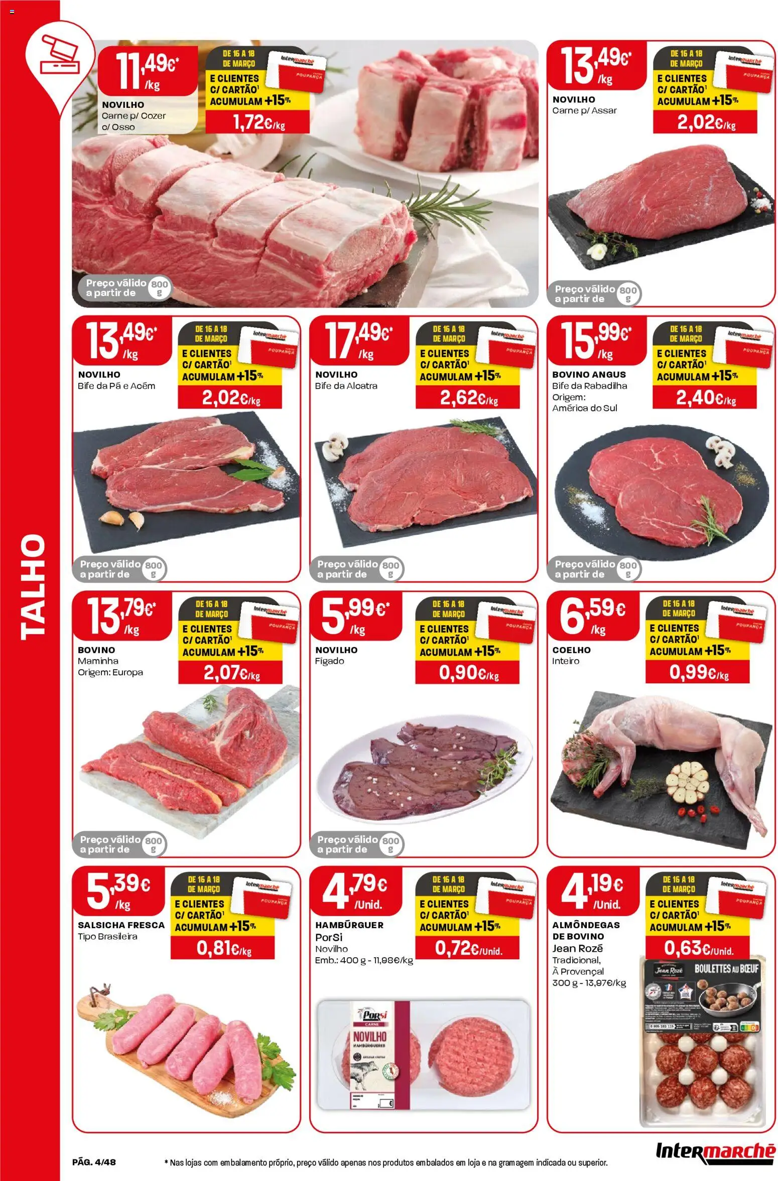 Intermarché folheto │ válido de 12.03.2026 | Página: 4 | Produtos: Hambúrguer, Salsicha, Carne, Pá