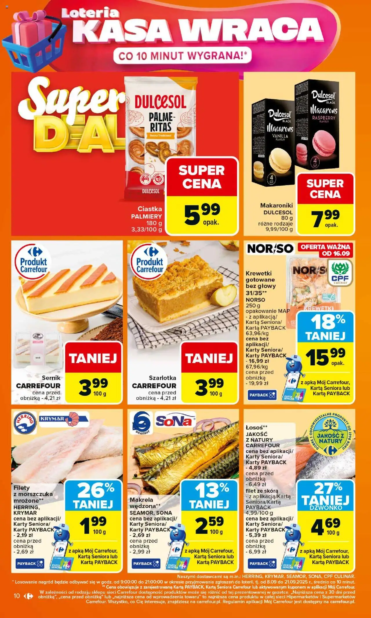 Carrefour Gazetka od 15.09.2025 | Strona: 10 | Produkty: Karta, Makrela, Łosoś, Ciastka