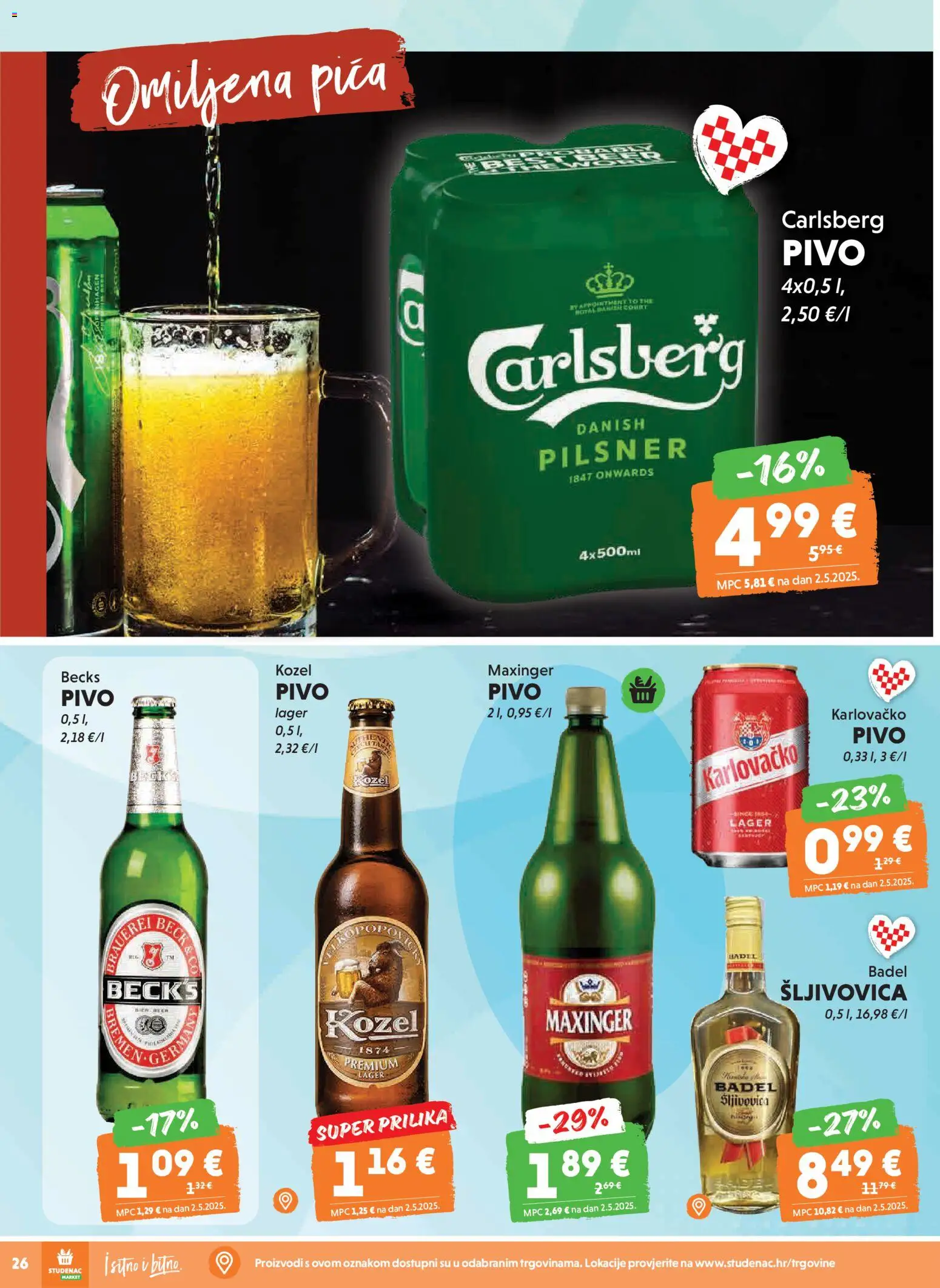 Studenac katalog | vrijedi od 25.02.2026 | Stranica: 26 | Proizvodi: Kozel, Pica, Karlovačko, Pivo