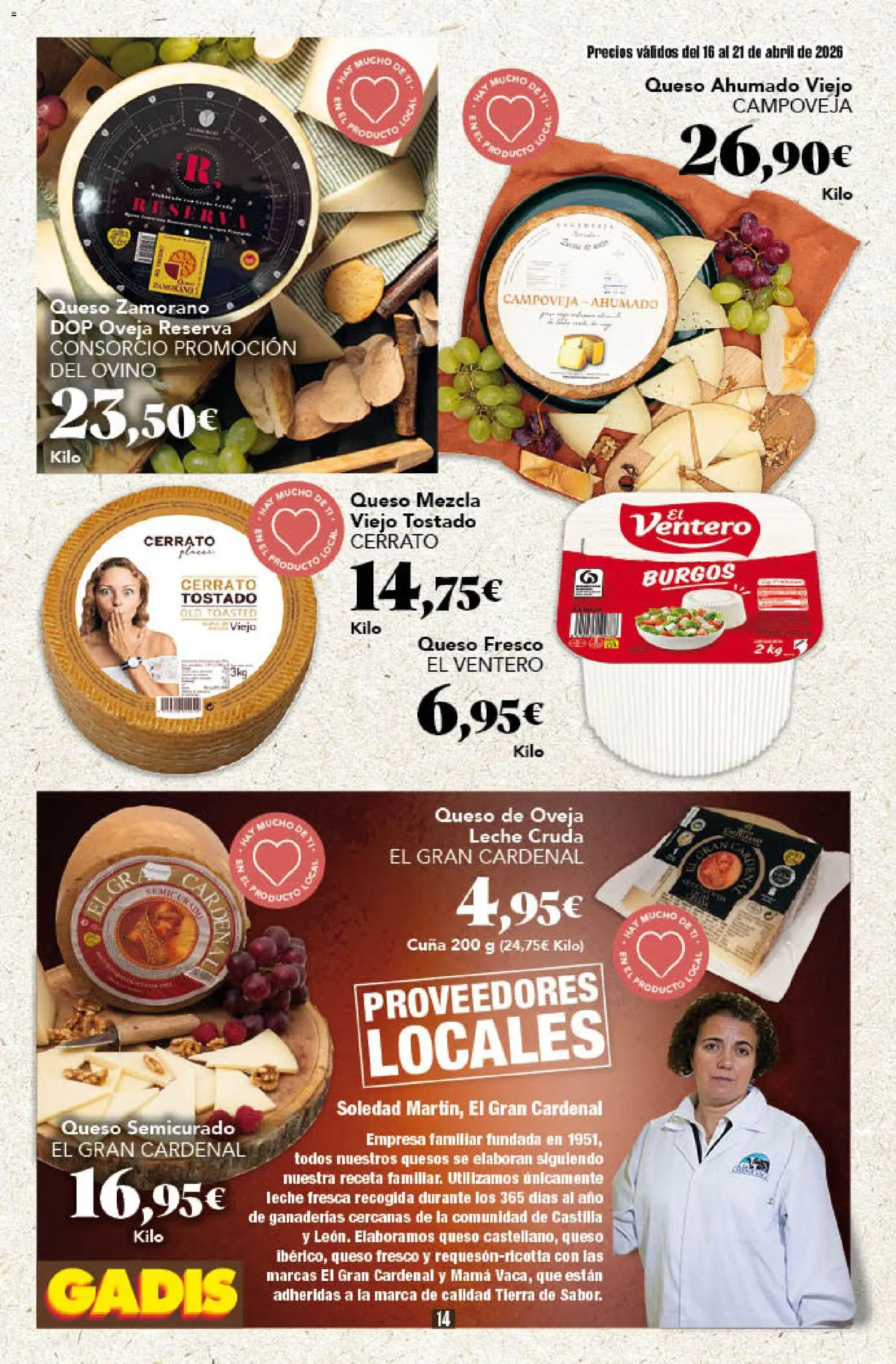 Gadis folleto │ válido desde el 16.04.2026 | Página: 14 | Productos: Queso de oveja, Leche, Queso, Cuna