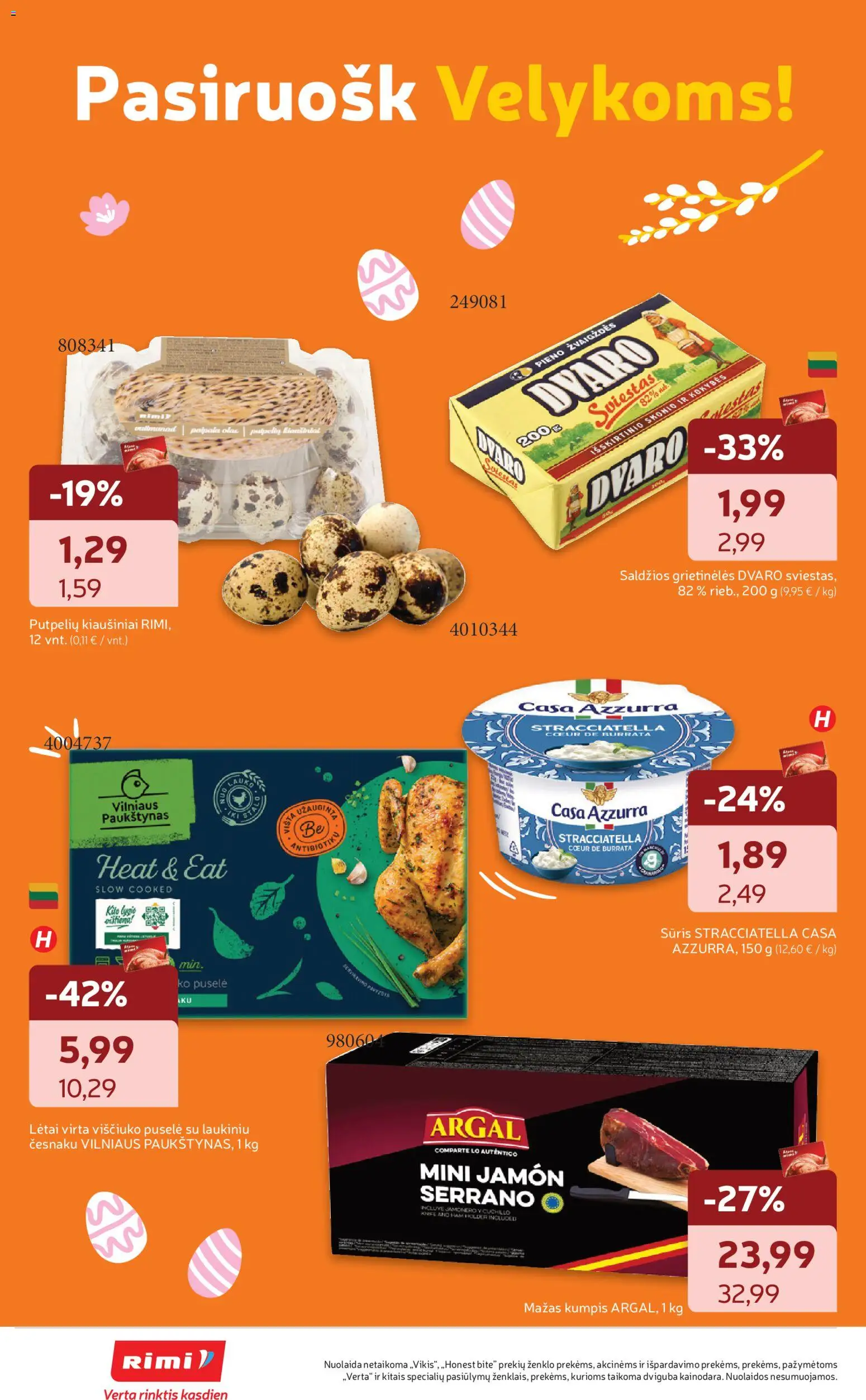 Rimi akcijos nuo 31.03.2026 | Puslapis: 2 | Prekių: Kiaušiniai, Sūris, Sviestas, Kumpis