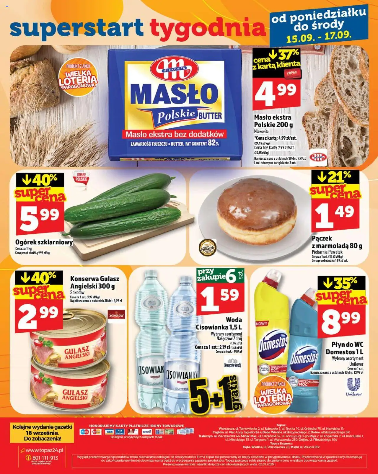 Topaz Gazetka MAZ od 11.09.2025 | Strona: 28 | Produkty: Karta, Masło Polskie, Domestos, Masło