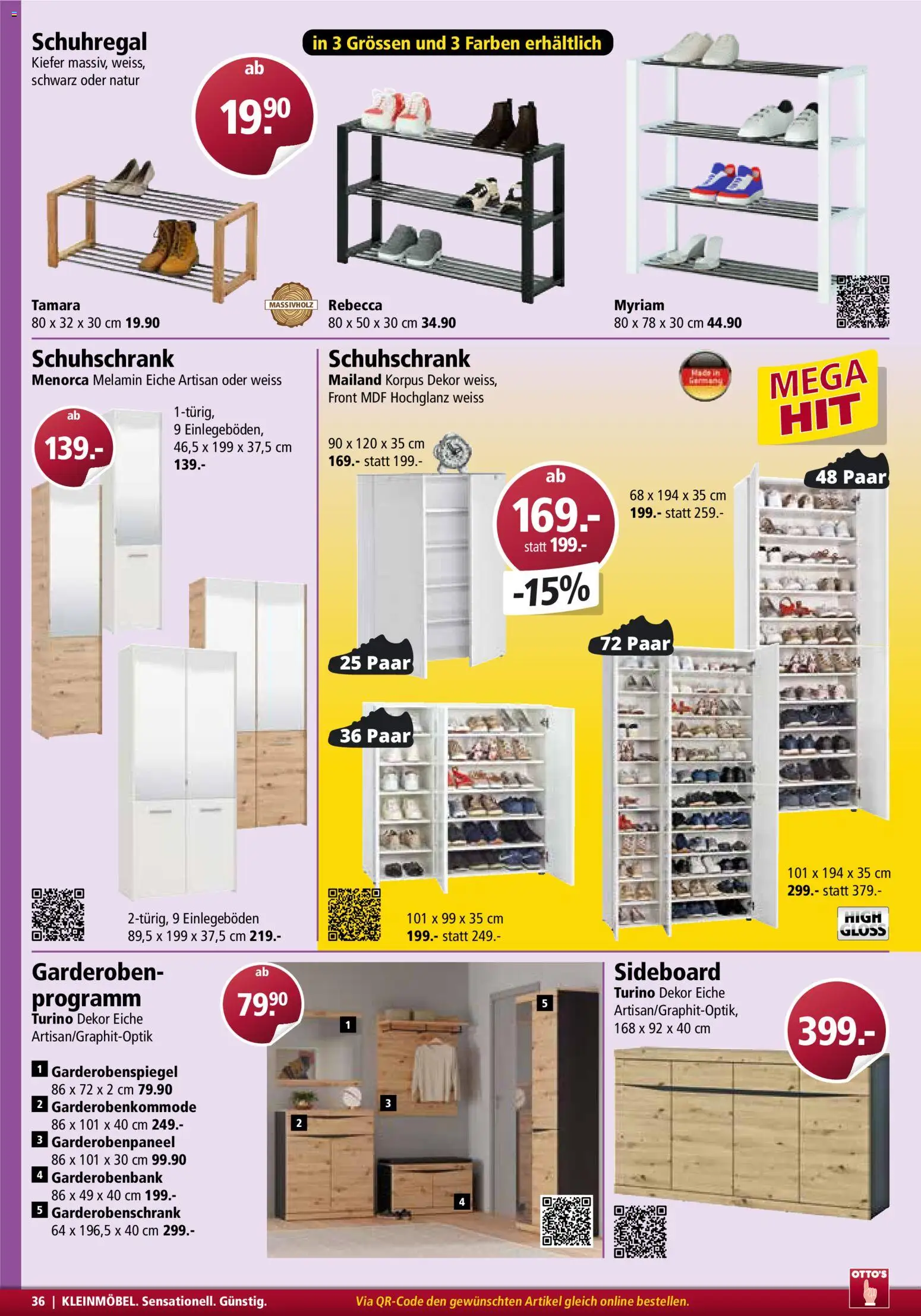 Otto's Aktionen Möbelflyer – gültig ab 01.03.2026 | Seite: 36 | Produkte: Garderobenschrank, Garderobenspiegel, Sideboard, Schuhregal