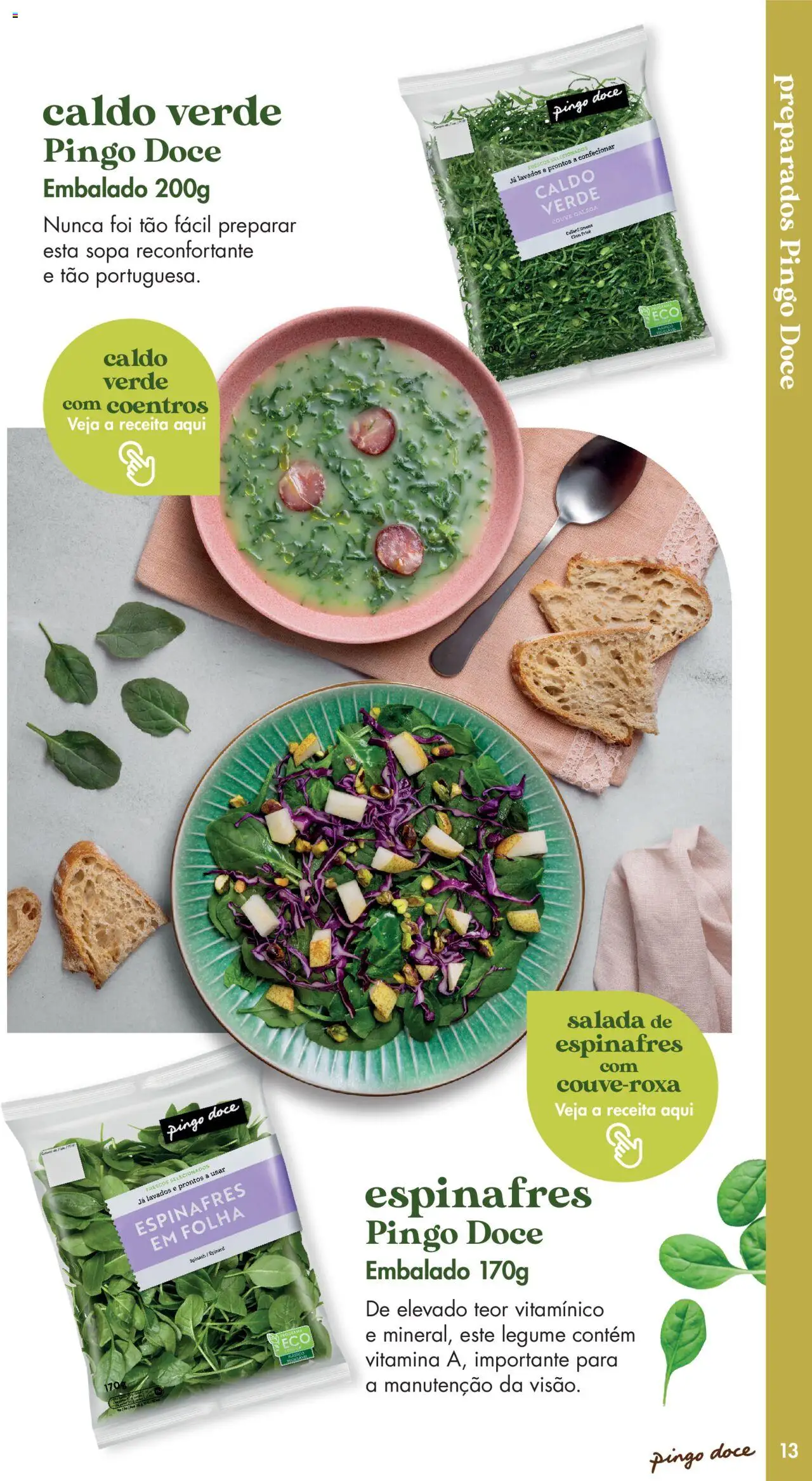 Pingo Doce - Catálogo Fruta e Legumes │ válido de 20.05.2025 | Página: 13 | Produtos: Espinafres, Sopa, Salada, Couve