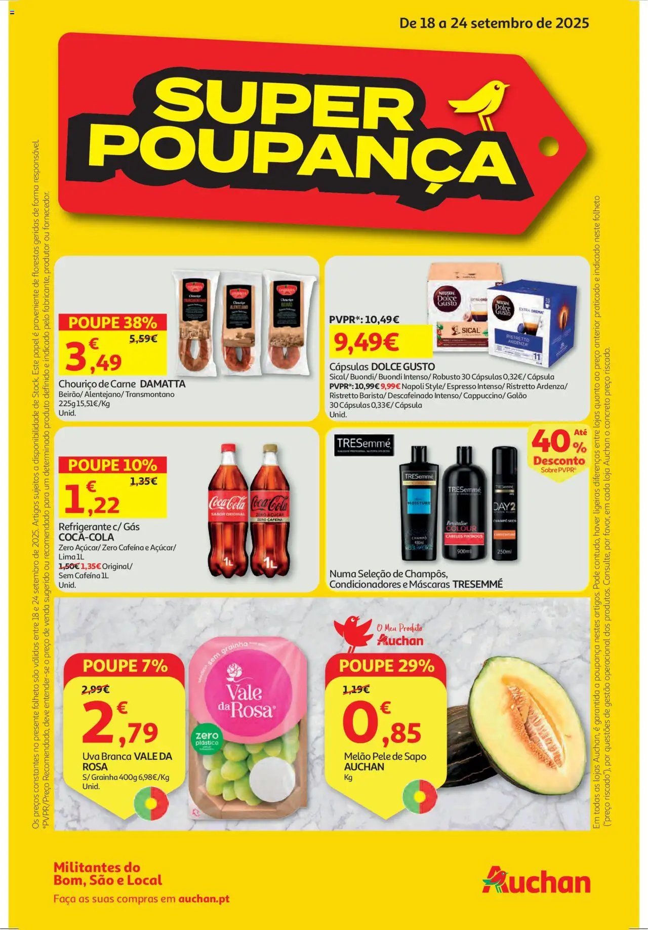 Auchan folheto │ válido de 18.09.2025 | Página: 1 | Produtos: Refrigerante, Chouriço, Carne, Melão