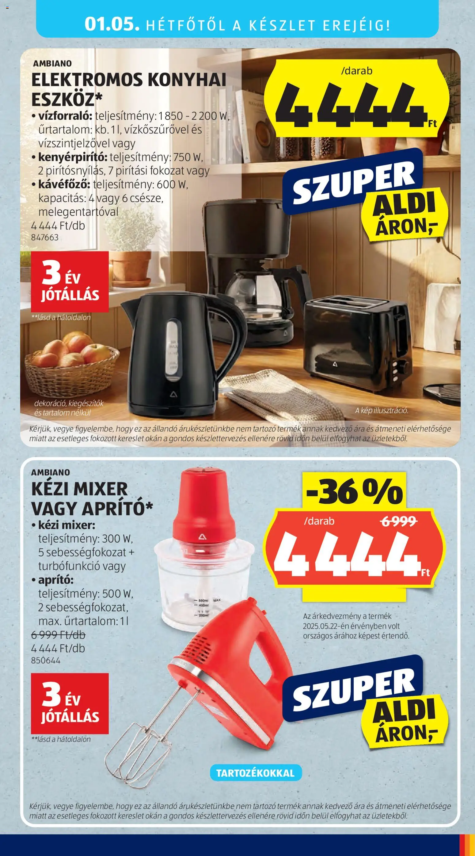 Aldi akciós ujság - amely érvényes a következő dátumtól: 02.01.2026 | Oldal: 5 | Termékek: Kézi mixer, Kávéfőző, Vízforraló, Kenyérpirító