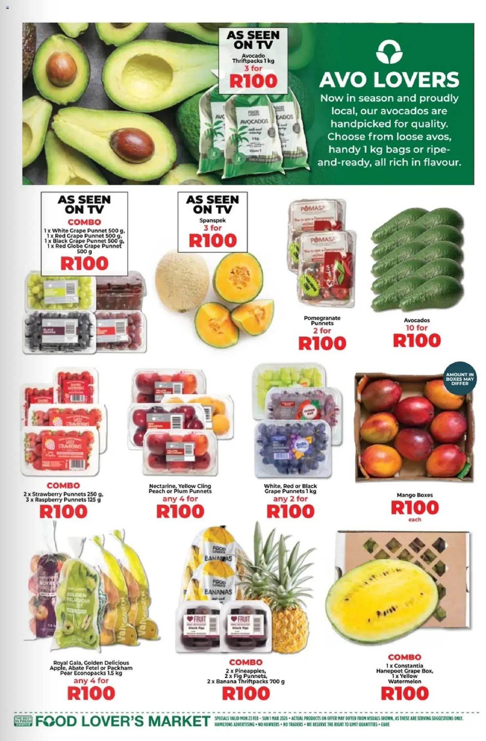 New Food Lover's Market catalogue – valid from 23.02.2026 | Page: 3 | Products: Globe, TV, Avocados, Fruit