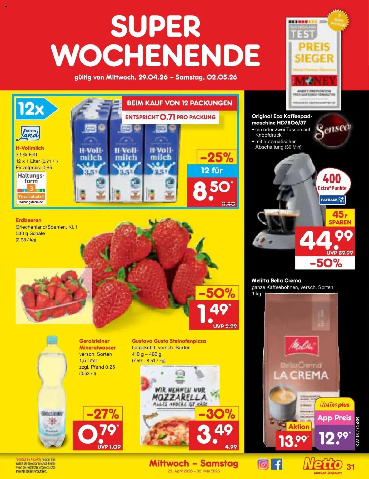 Netto Marken-Discount Prospekt Bitterfeld-Wolfen	 – gültig ab 27.04.2026 | Seite: 49 | Produkte: Gustavo gusto, Melitta, Milch, Gerolsteiner