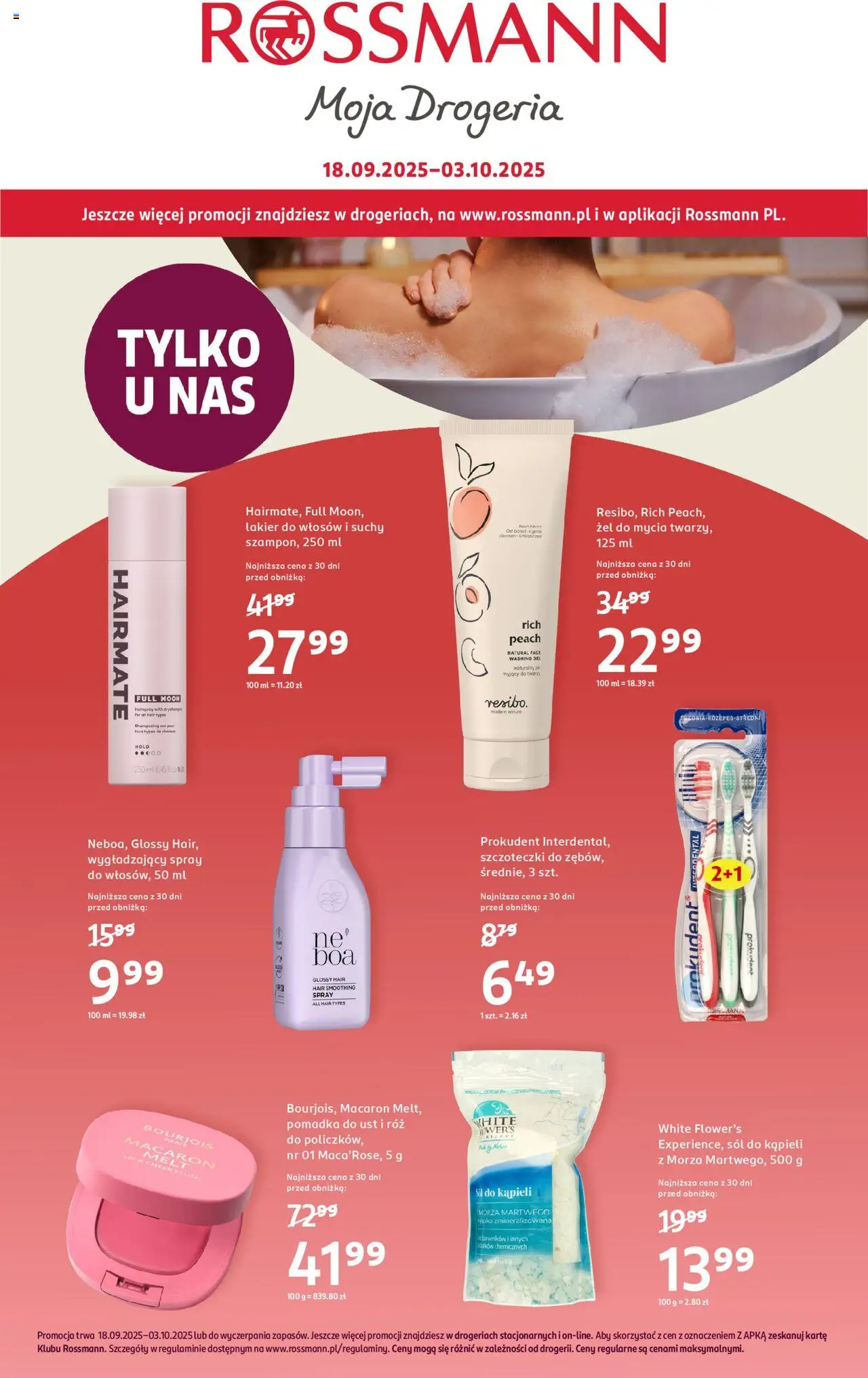 Rossmann Gazetka od 18.09.2025 | Strona: 1 | Produkty: Drogeria, Róż, Pomadka do ust, Sól