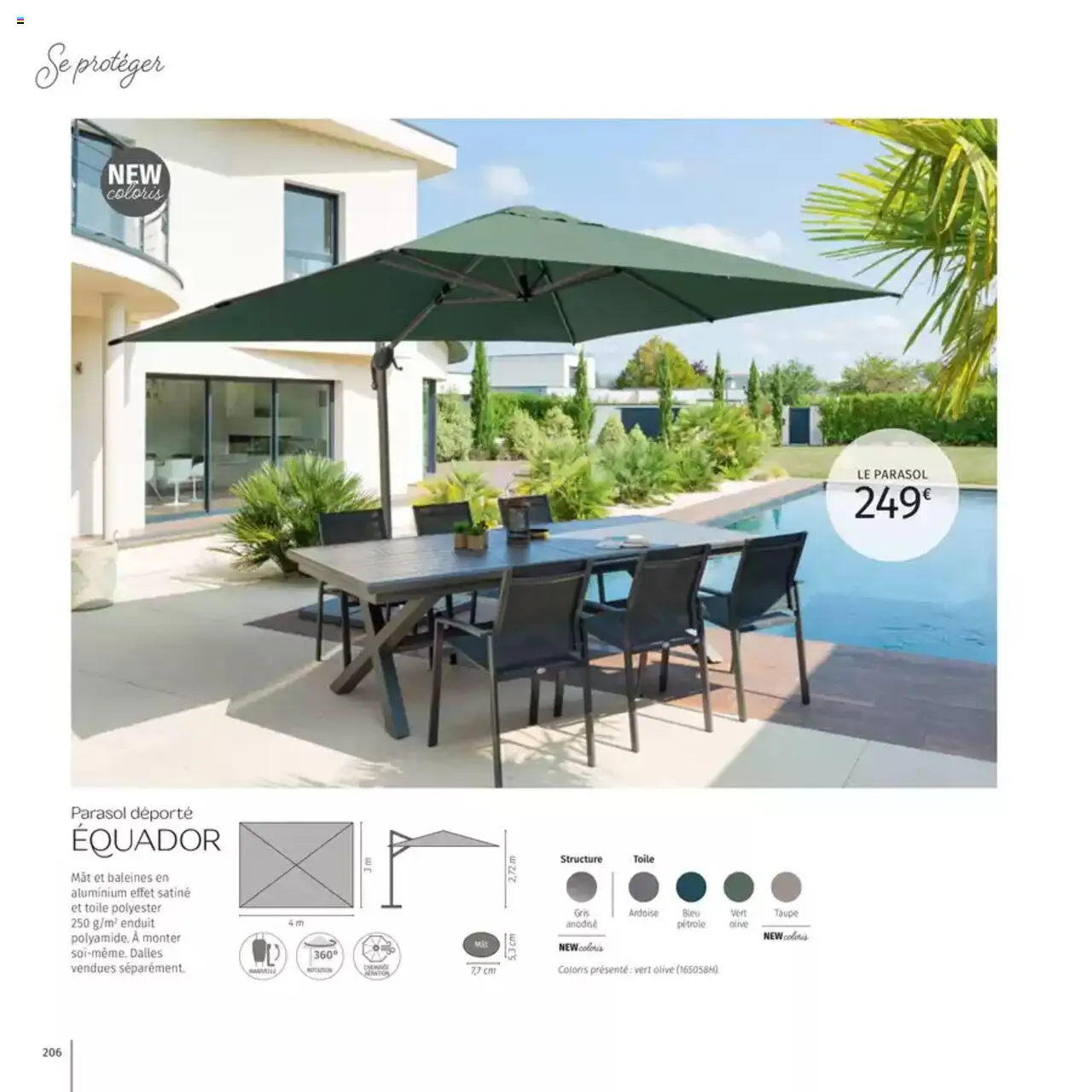  | Page: 206 | Produits: Olive, Parasol déporté, Parasol