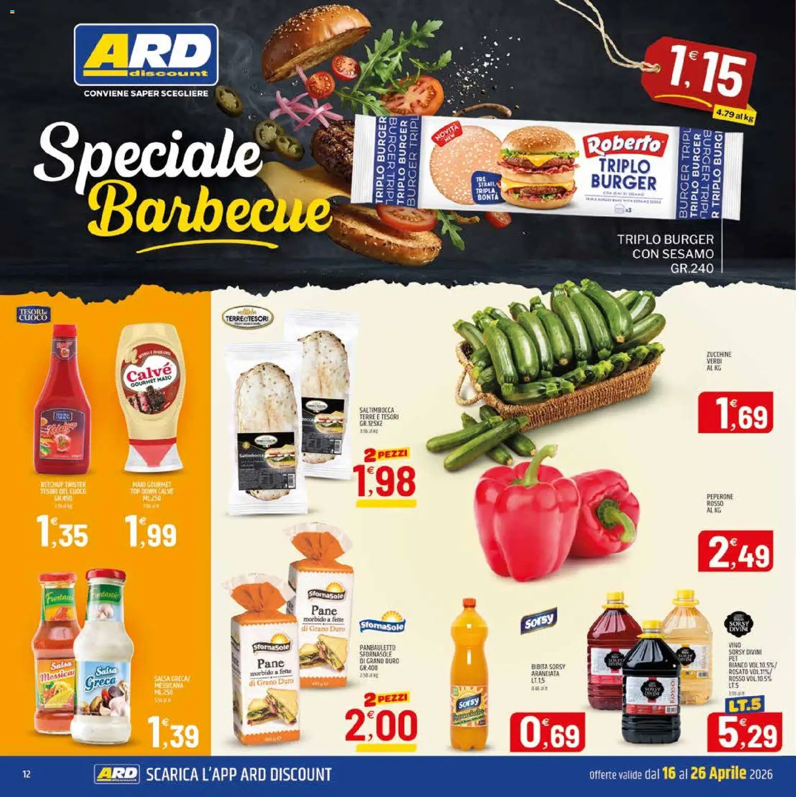 Volantino ARD Discount del 16.04.2026 | Pagina: 12 | Prodotti: Pane, Salsa, Bibita, Zucchine