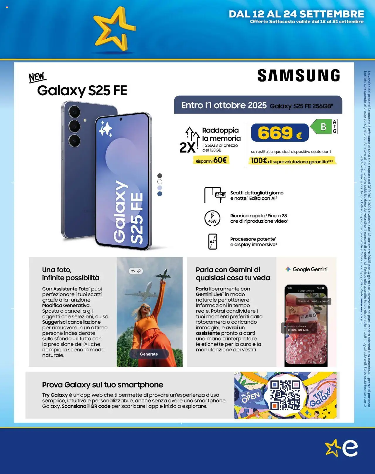 Volantino Euronics del 12.09.2025 | Pagina: 3 | Prodotti: Smartphone, Fotocamera, Samsung