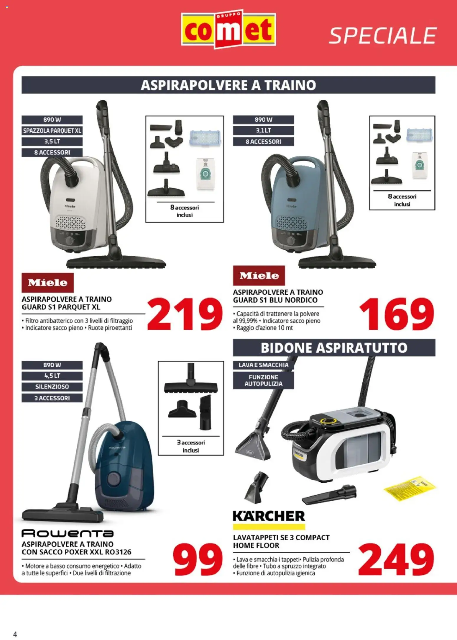 Volantino Comet del 06.03.2026 | Pagina: 4 | Prodotti: Spazzola, Tubo, Aspirapolvere, Miele