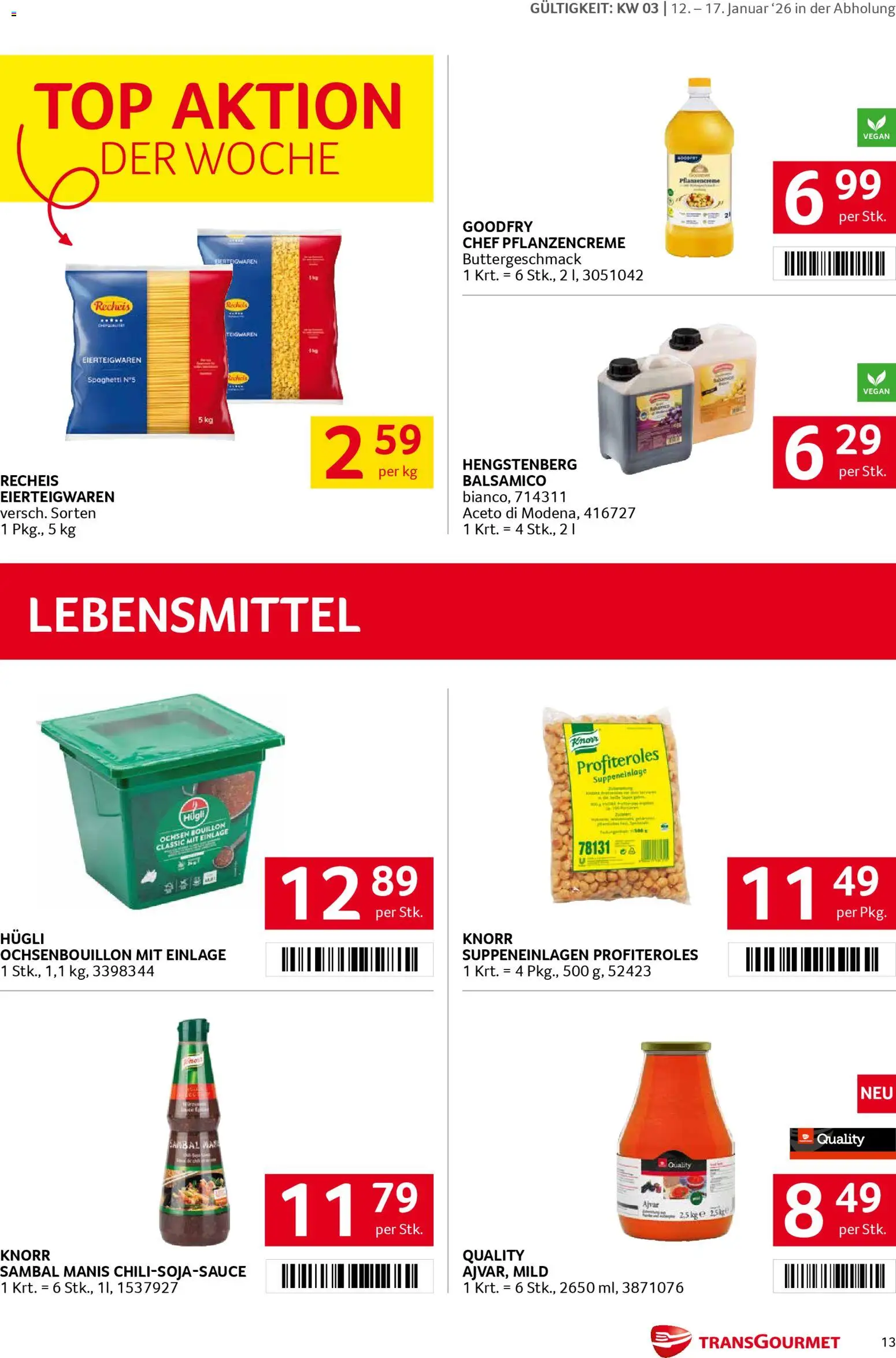 Transgourmet Flugblatt gültig ab 12.01.2026 | Seite: 13 | Produkte: Libacomb, Hajdina liszt