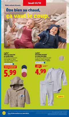 LIDL - Prévisualisation de LupiluⓇ Gilet en coton bio en maille bébé, Du 2/6 mois au 12/24 mois selon modèle. Ex. 100 % coton (bio). L'unité au choix. n°487408/490035 valide à partir de 23.10.2025 | Page: 30