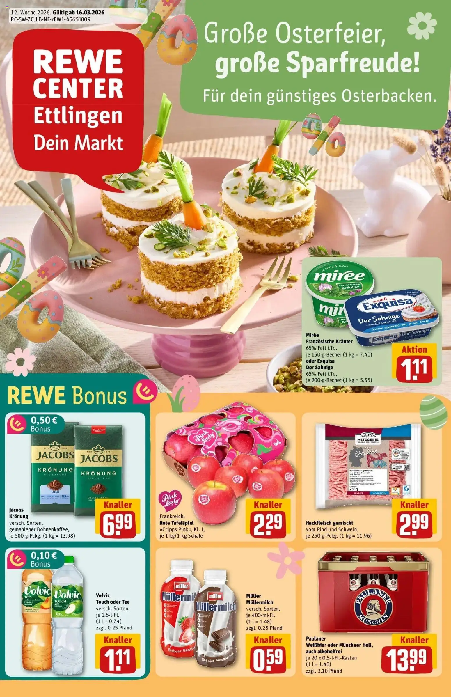 Rewe Prospekt Ettlingen	 – gültig ab 15.03.2026 | Seite: 1 | Produkte: Exquisa, Müllermilch, Tee, Paulaner