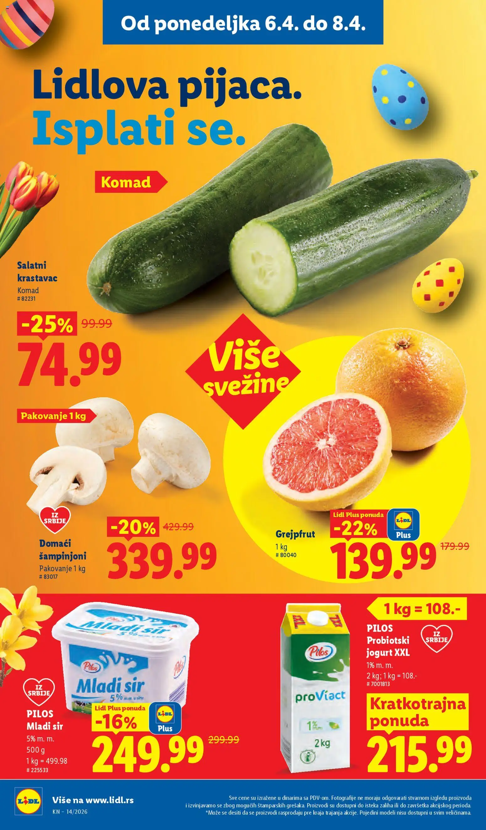 Lidl katalog - važi od 02.04.2026 | Strana: 86 | Proizvode: Krastavac, Mladi sir, Šampinjoni, Pakovanje