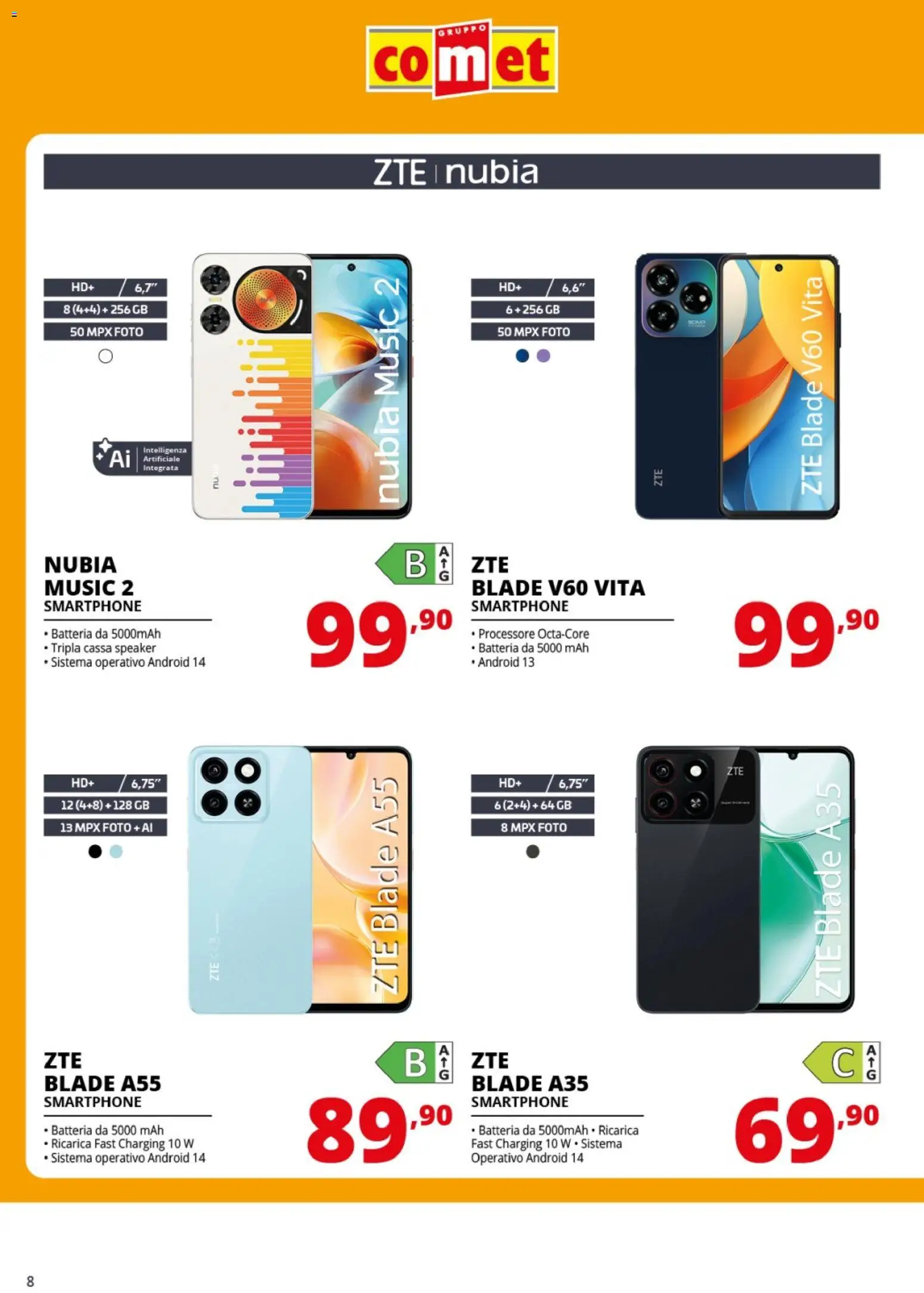 Volantino Comet del 20.03.2026 | Pagina: 8 | Prodotti: Smartphone, Speaker, Batteria