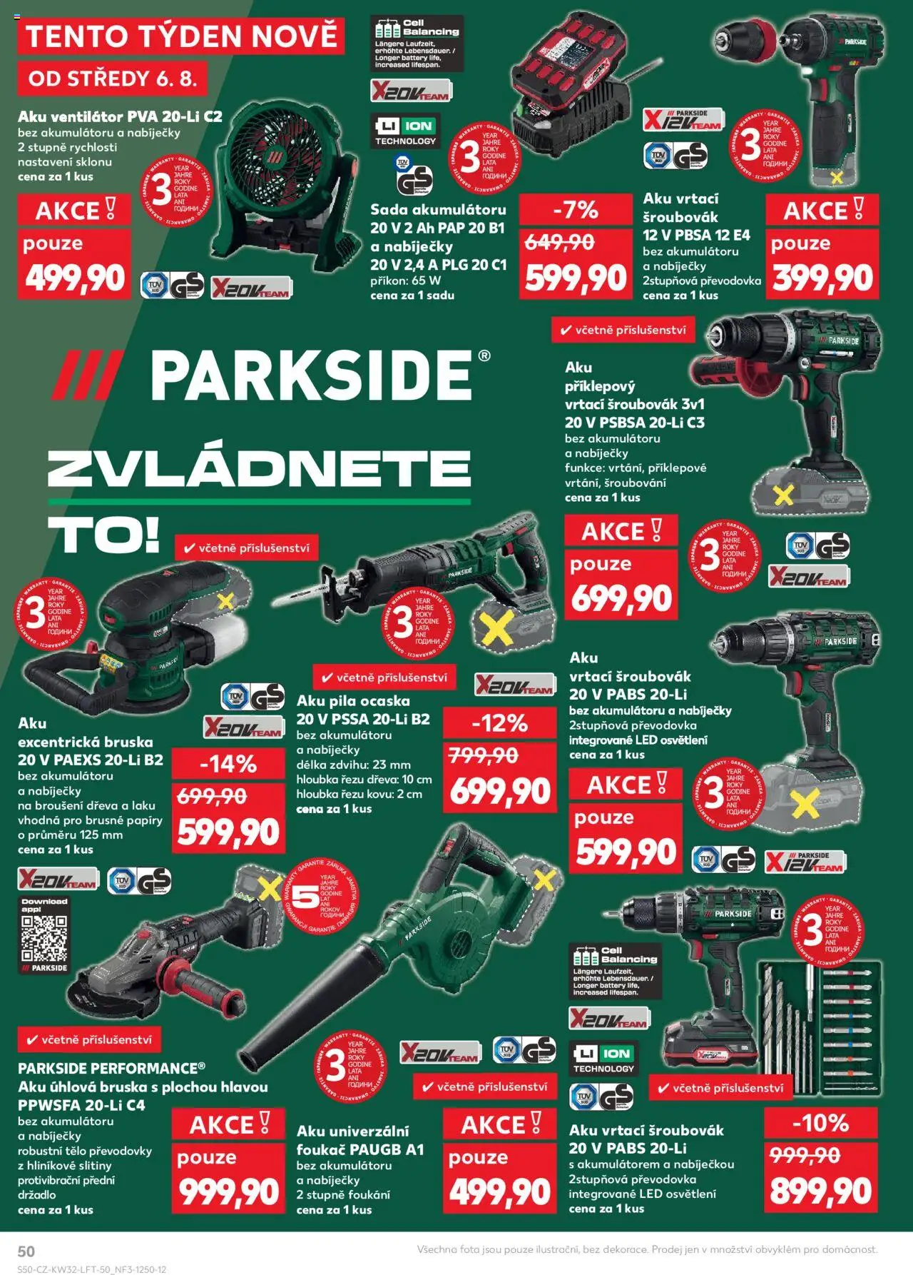 Kaufland leták - Plzeň Bory od 06.08.2025 | Strana: 50 | Produkty: Parkside, Aku pila ocaska, Ventilátor, Úhlová bruska