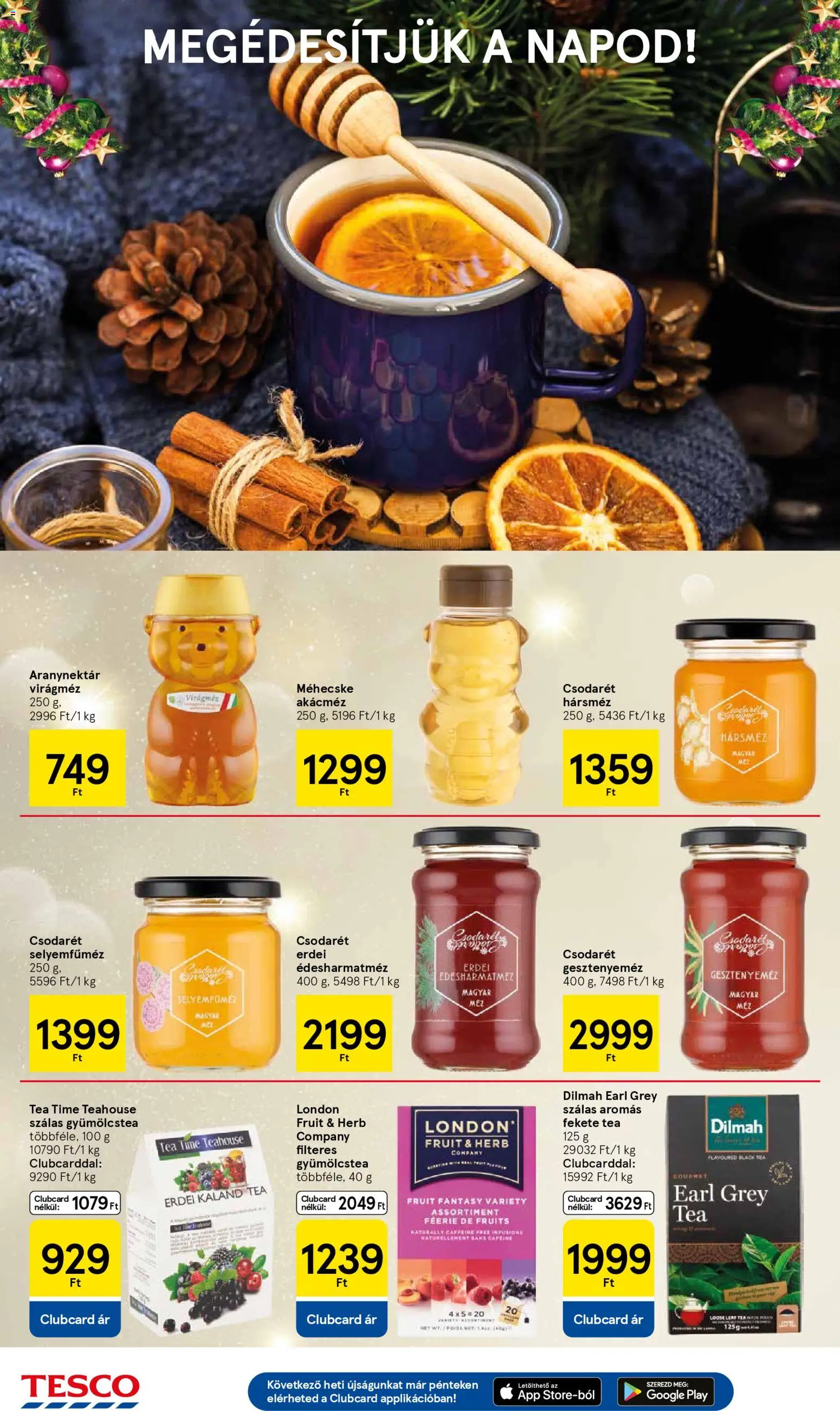 Tesco akciós ujság - amely érvényes a következő dátumtól: 11.12.2025 | Oldal: 26 | Termékek: Gyümölcstea, Virágméz, Tea, Akácméz