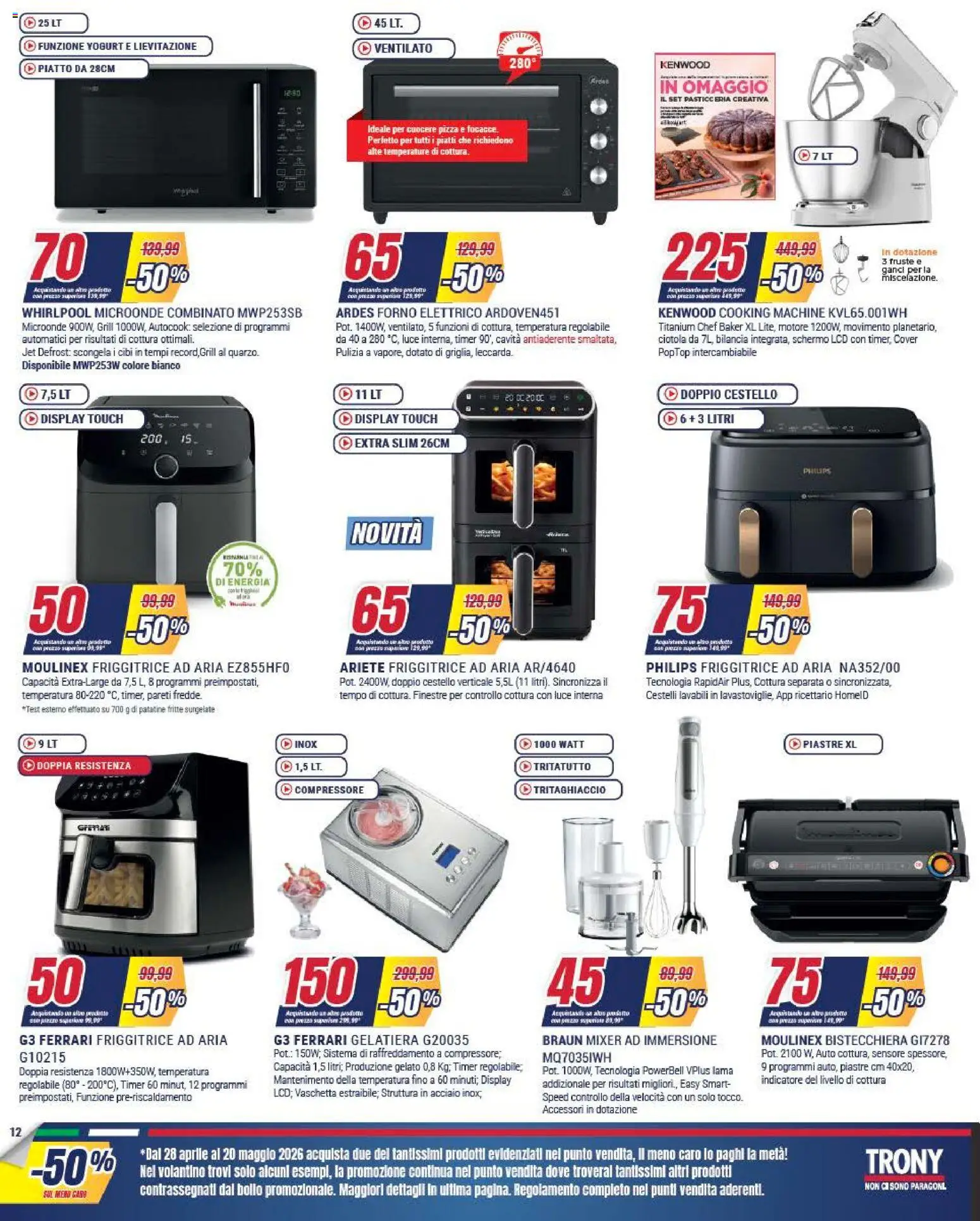 Volantino Trony del 28.04.2026 | Pagina: 12 | Prodotti: Microonde, Friggitrice ad aria, Yogurt, Mixer