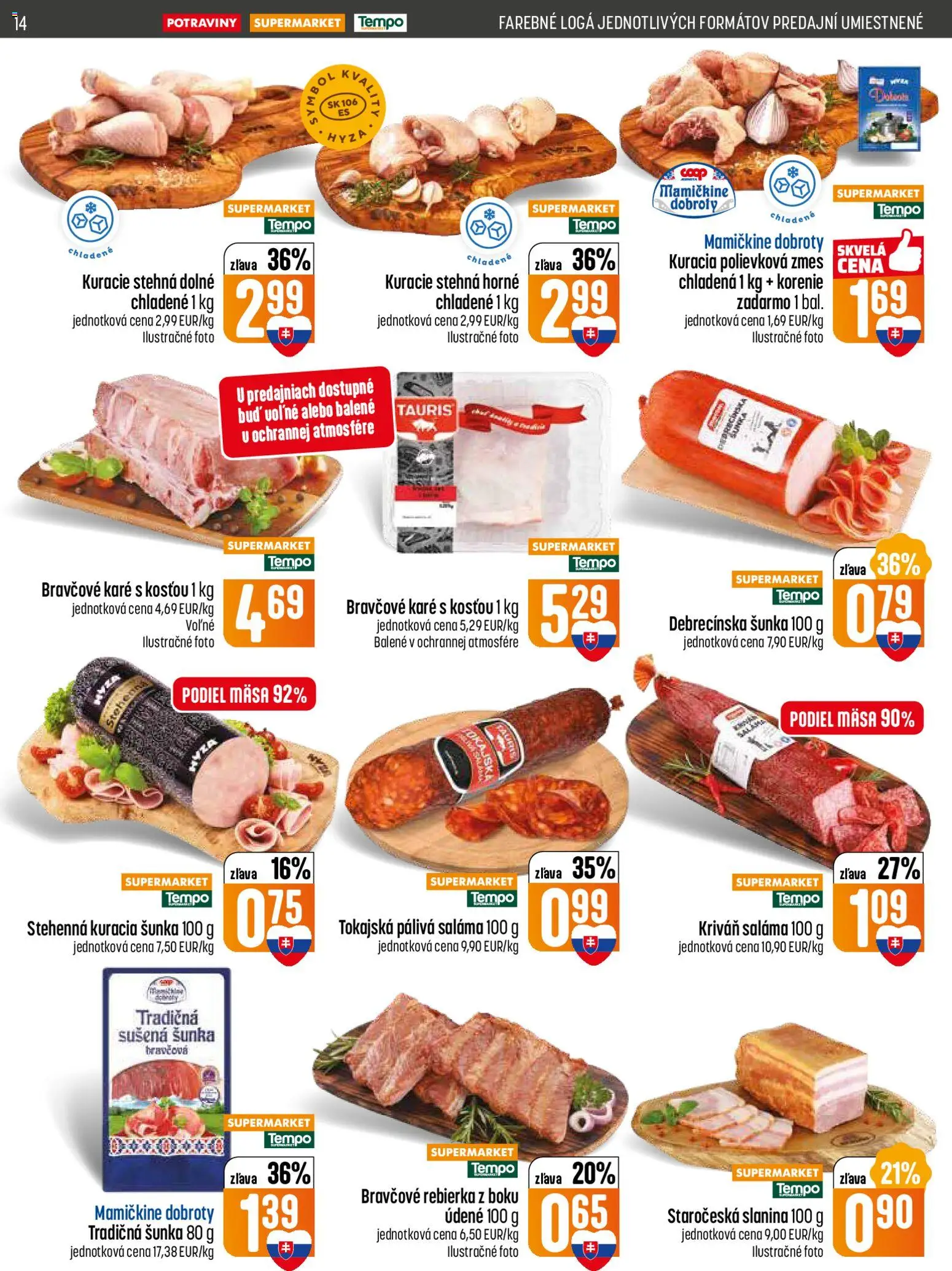 Nové COOP Jednota akcie – leták je platný od 29.01.2026 | Strana: 14 | Produkty: Saláma, Slanina, Kuracie stehná, Korenie