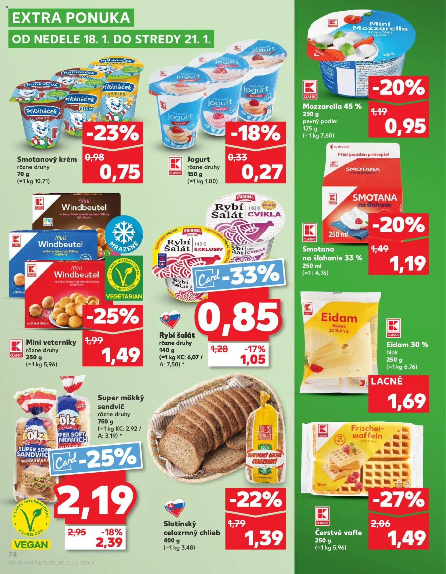 Kaufland SK akciós ujság - amely érvényes a következő dátumtól: 15.01.2026 | Oldal: 74 | Termékek: Mozzarella, Vegán