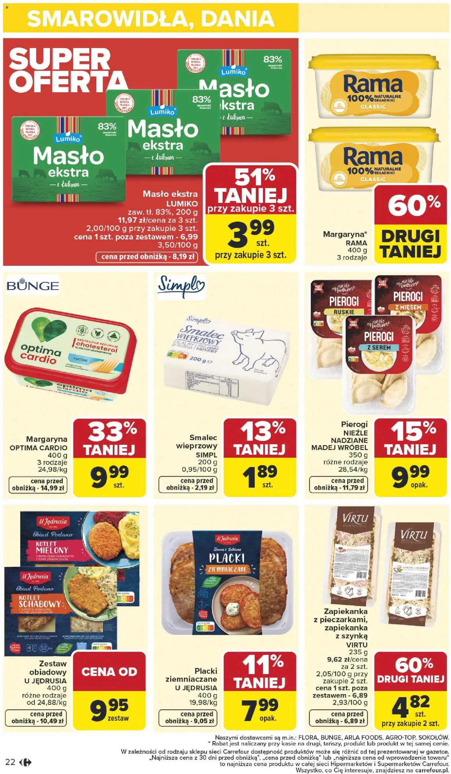 Carrefour Gazetka od 05.01.2026 | Strona: 24 | Produkty: Pierogi, Placki ziemniaczane, Szynka, Margaryna