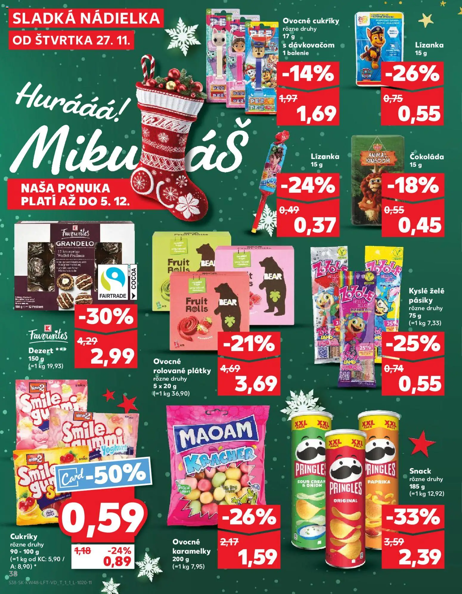 Nové Kaufland akcie – leták je platný od 27.11.2025 | Strana: 38 | Produkty: Paprika, Pringles, Čokoláda, Cukríky