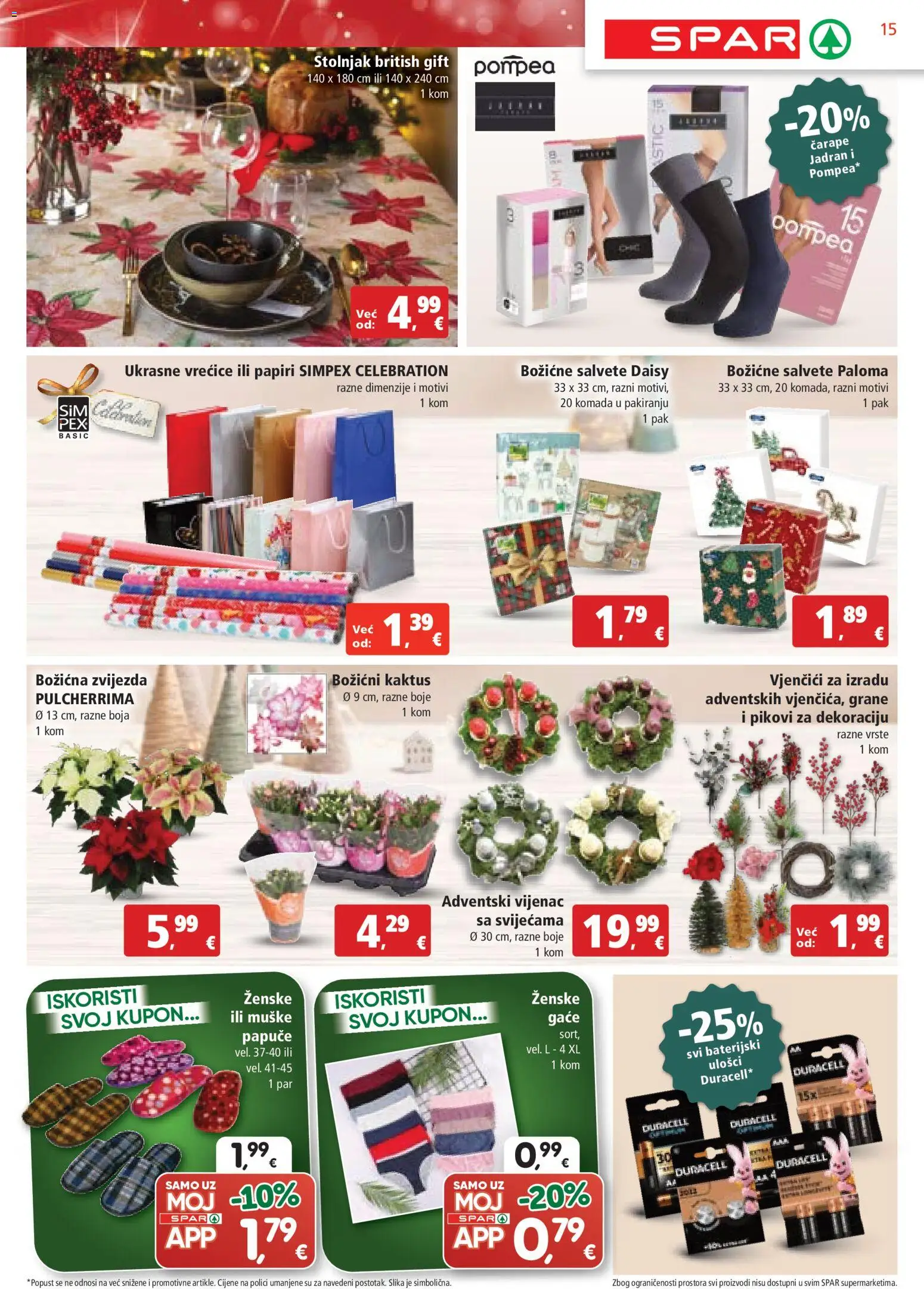 Spar katalog | vrijedi od 19.11.2025 | Stranica: 18 | Proizvodi: Salvete, Stolnjak, Čarape, Papuče