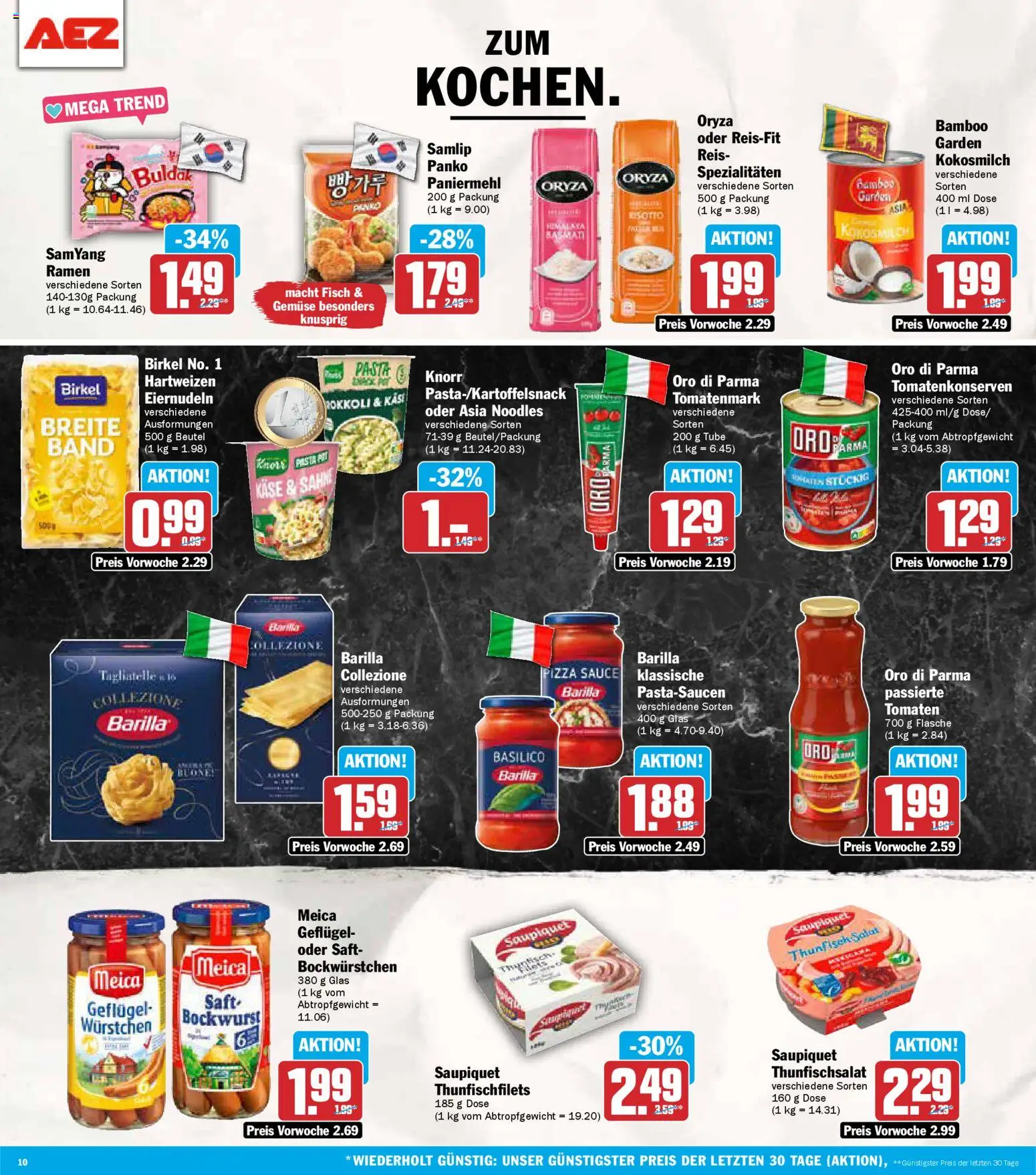 AEZ Prospekt 	 – gültig ab 10.11.2025 | Seite: 10 | Produkte: Käse, Thunfisch, Saft, Reis