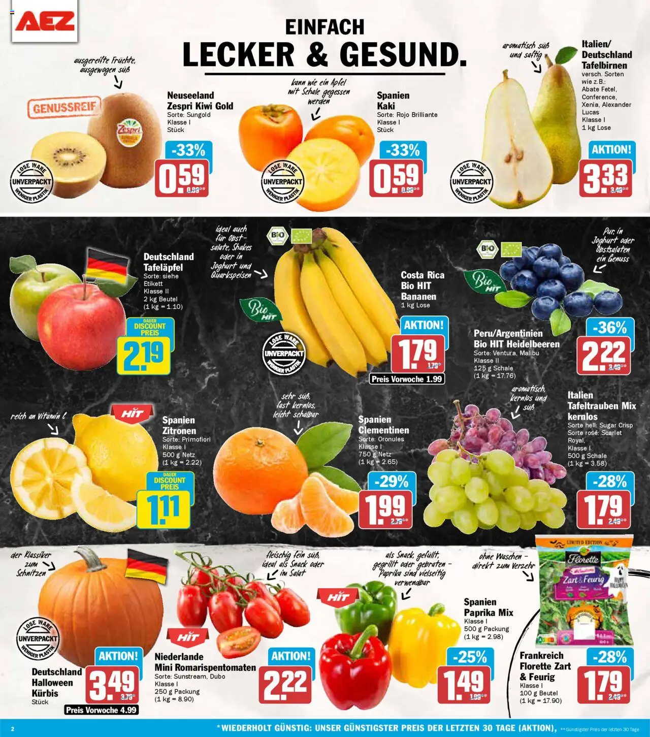 AEZ Prospekt 	 – gültig ab 20.10.2025 | Seite: 2 | Produkte: Bananen, Kaki, Kürbis, Zitronen