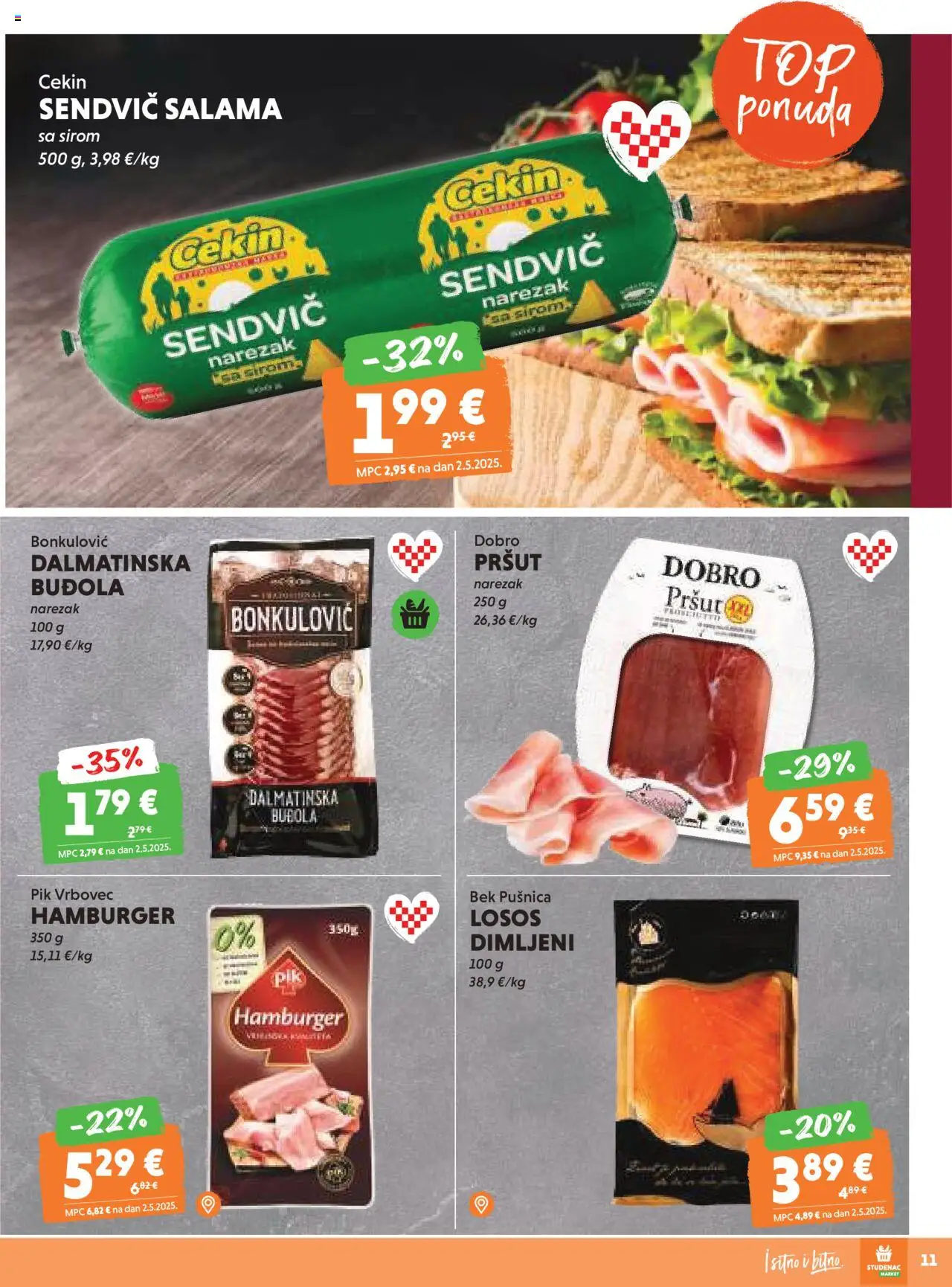 Studenac katalog | vrijedi od 10.09.2025 | Stranica: 11 | Proizvodi: Narezak, Buđola, Losos, Hamburger