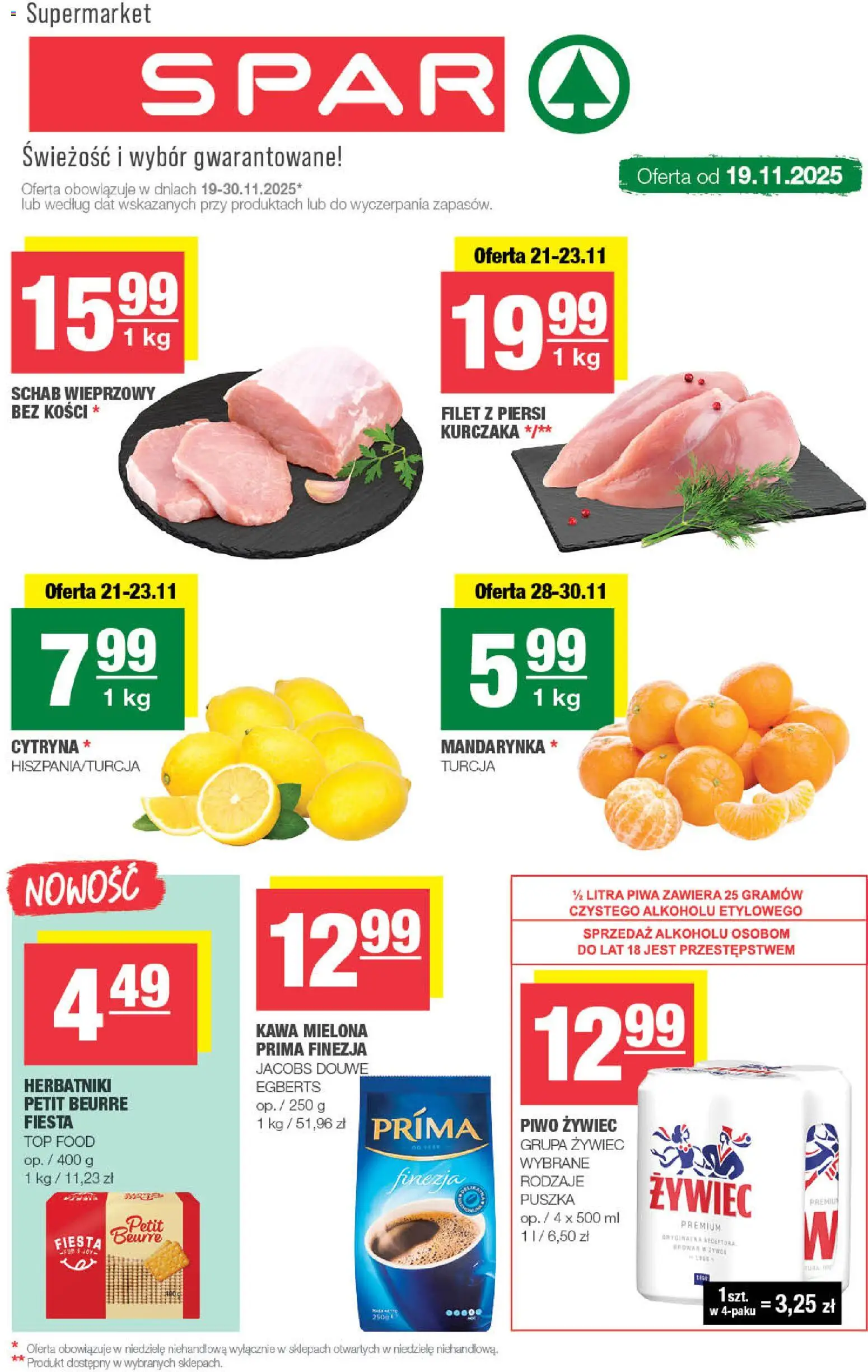 Spar Gazetka od 19.11.2025 | Strona: 1 | Produkty: Schab wieprzowy, Schab wieprzowy bez kości, Kawa, Filet z piersi kurczaka