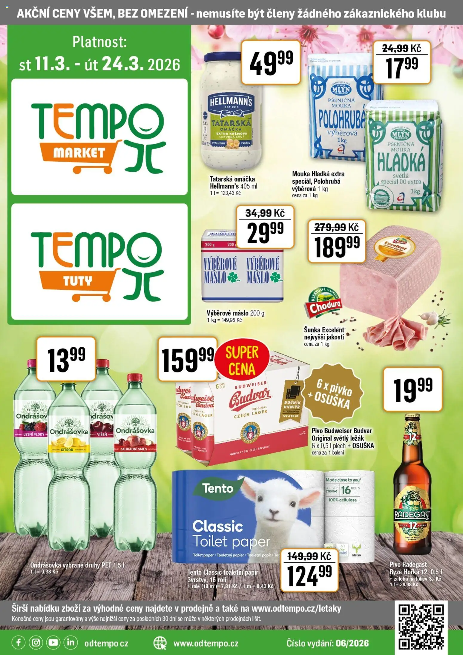 Tempo leták od 11.03.2026 | Strana: 1 | Produkty: Ručník, Šunka, Hellmann's, Radegast