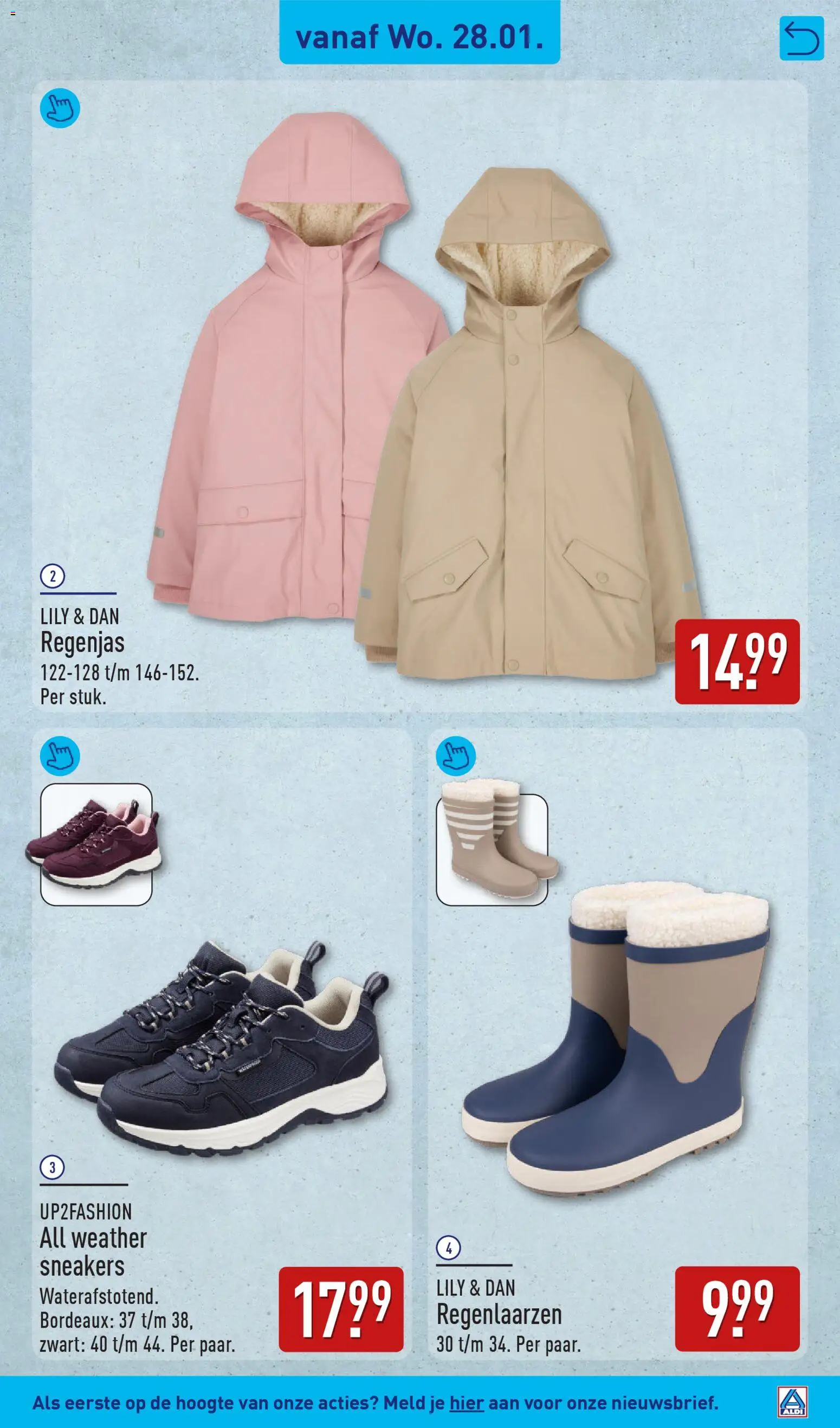 {H1} | Pagina: 41 | Producten: Regenlaarzen, Regenjas, Sneakers