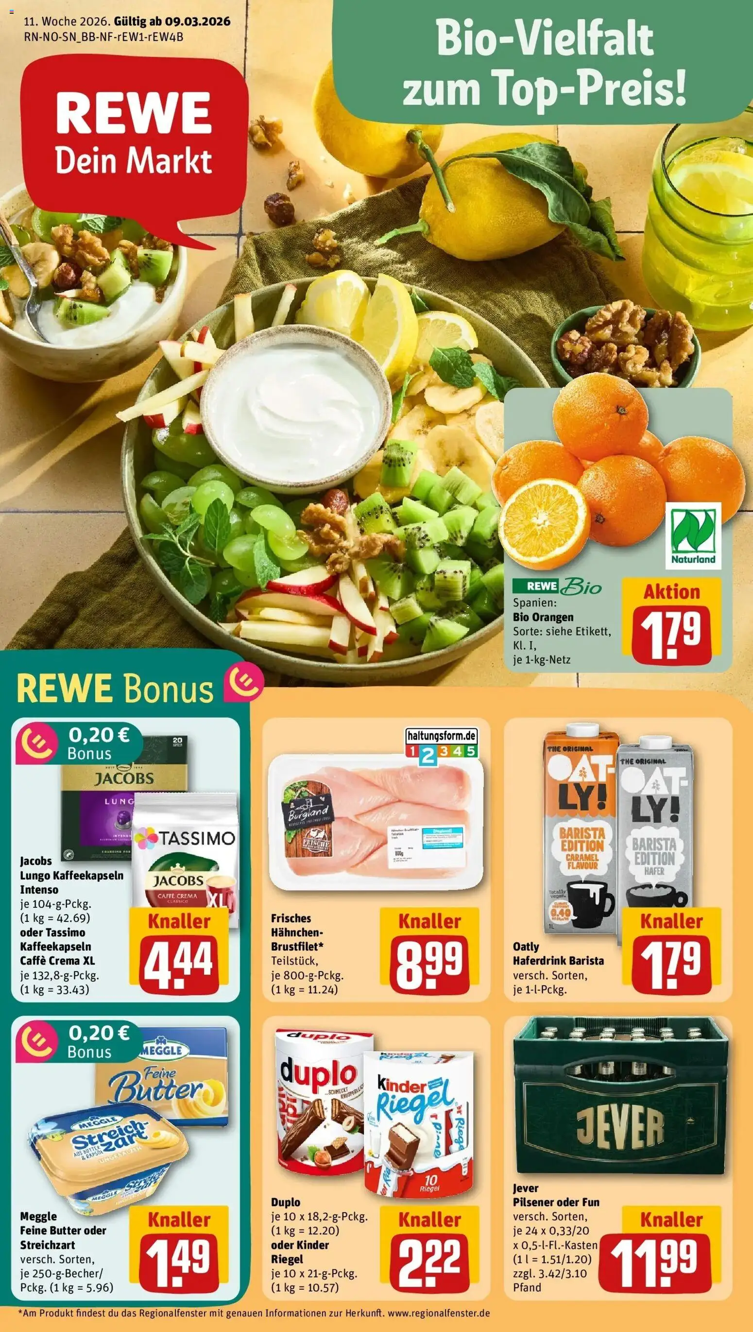 Rewe Prospekt Hannover / Vahrenwald	 – gültig ab 08.03.2026 | Seite: 1 | Produkte: Hahnchen, Rapsöl, Haferdrink, Tassimo